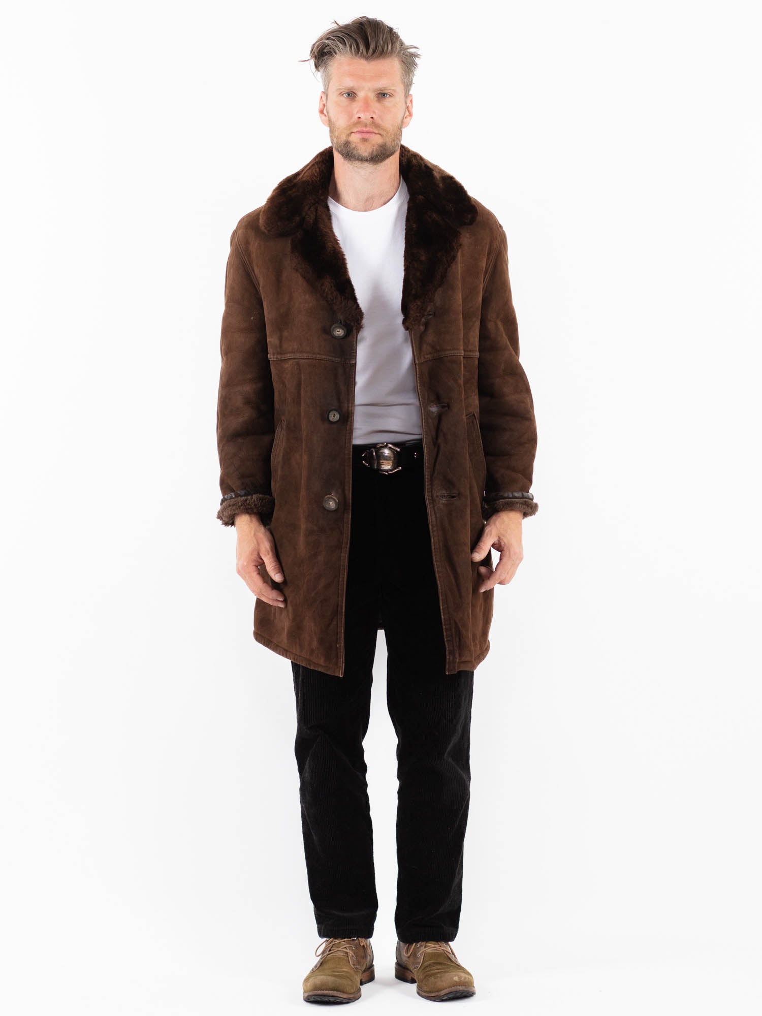 Vintage 70's Men Sheepskin Coat in Brown by Northern Grip