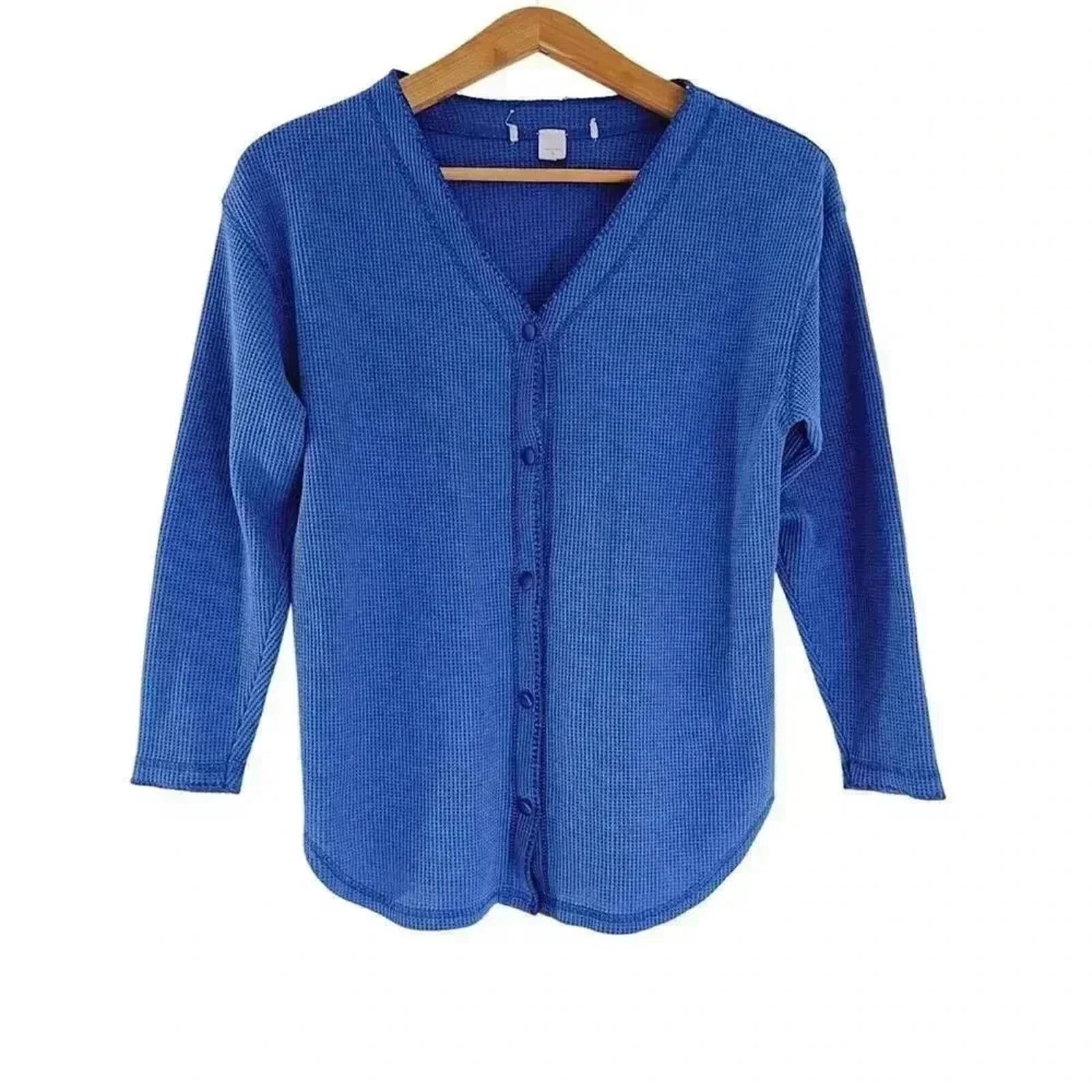 Blue Button Down Waffle Long Sleeve Shirt Women's Size S by Hot Girl Secondhand