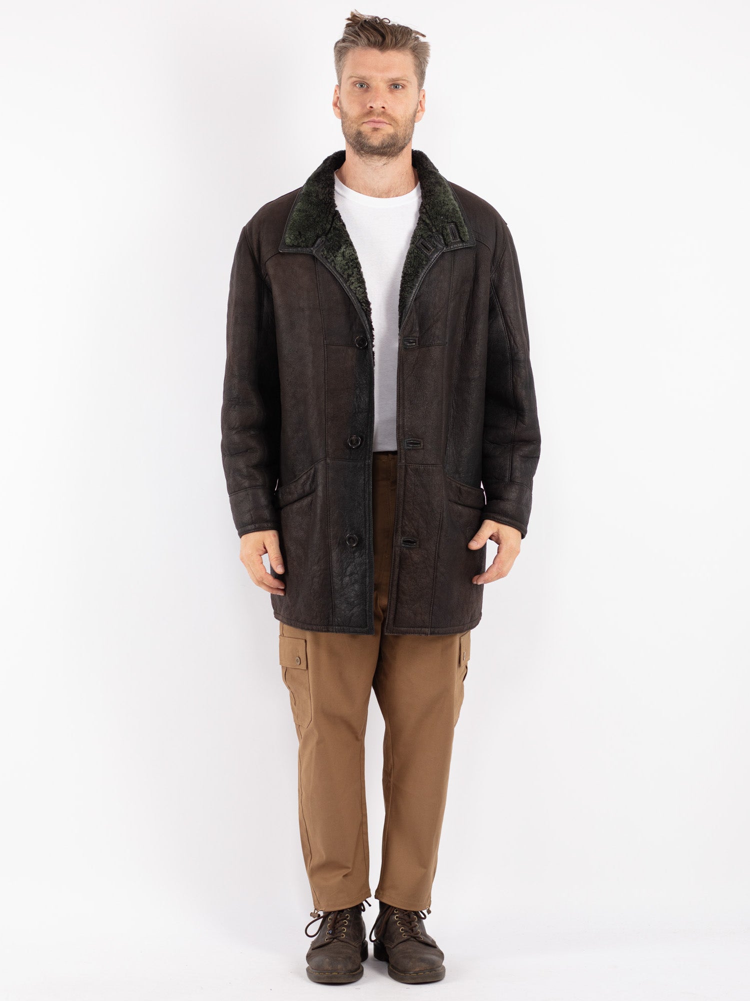 Vintage 80's Men Shearling Coat in Brown by Northern Grip
