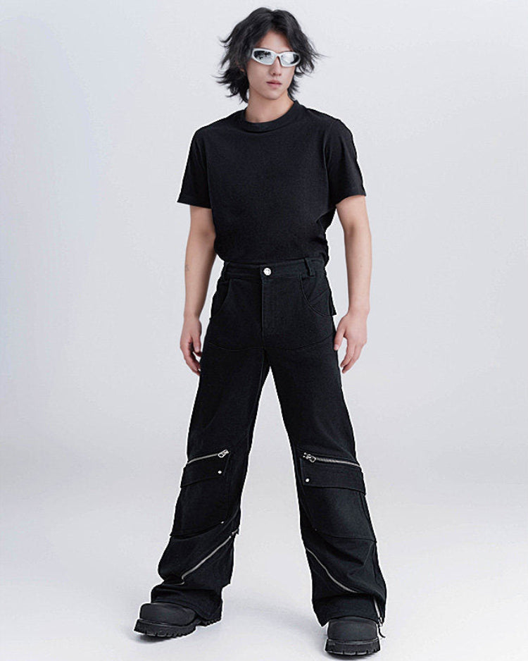 Zip Dark Flare Pants by OFFCULTURE