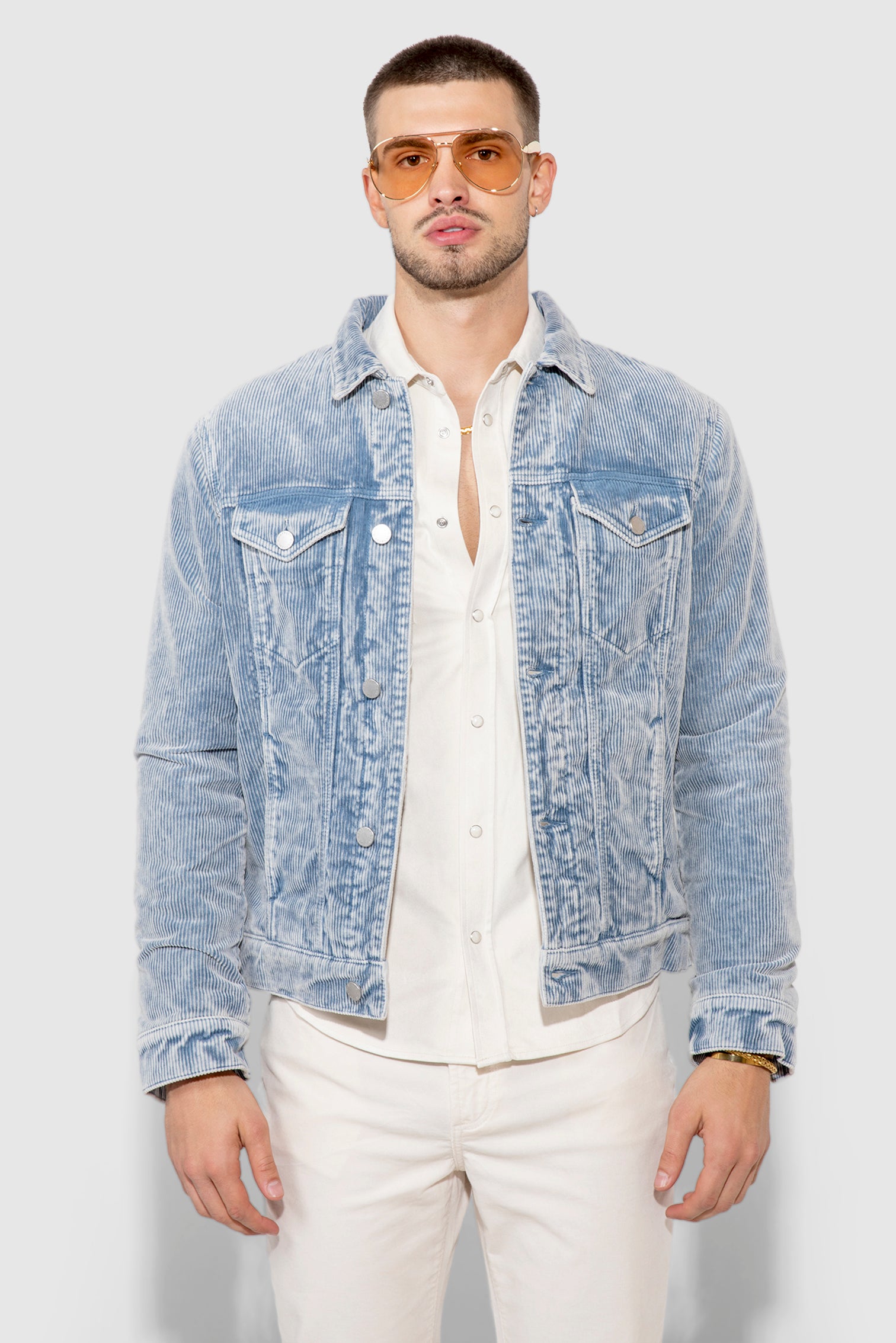 Dean Acid Blue Stretch Trucker Jacket by MONFRERE