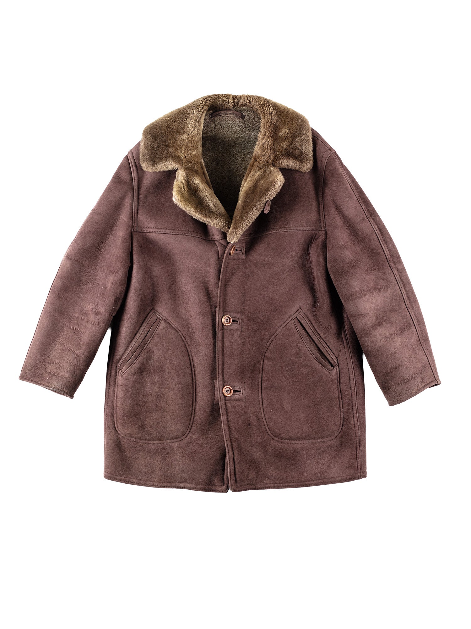 Vintage 80's Men Sheepskin Coat in Brown by Northern Grip