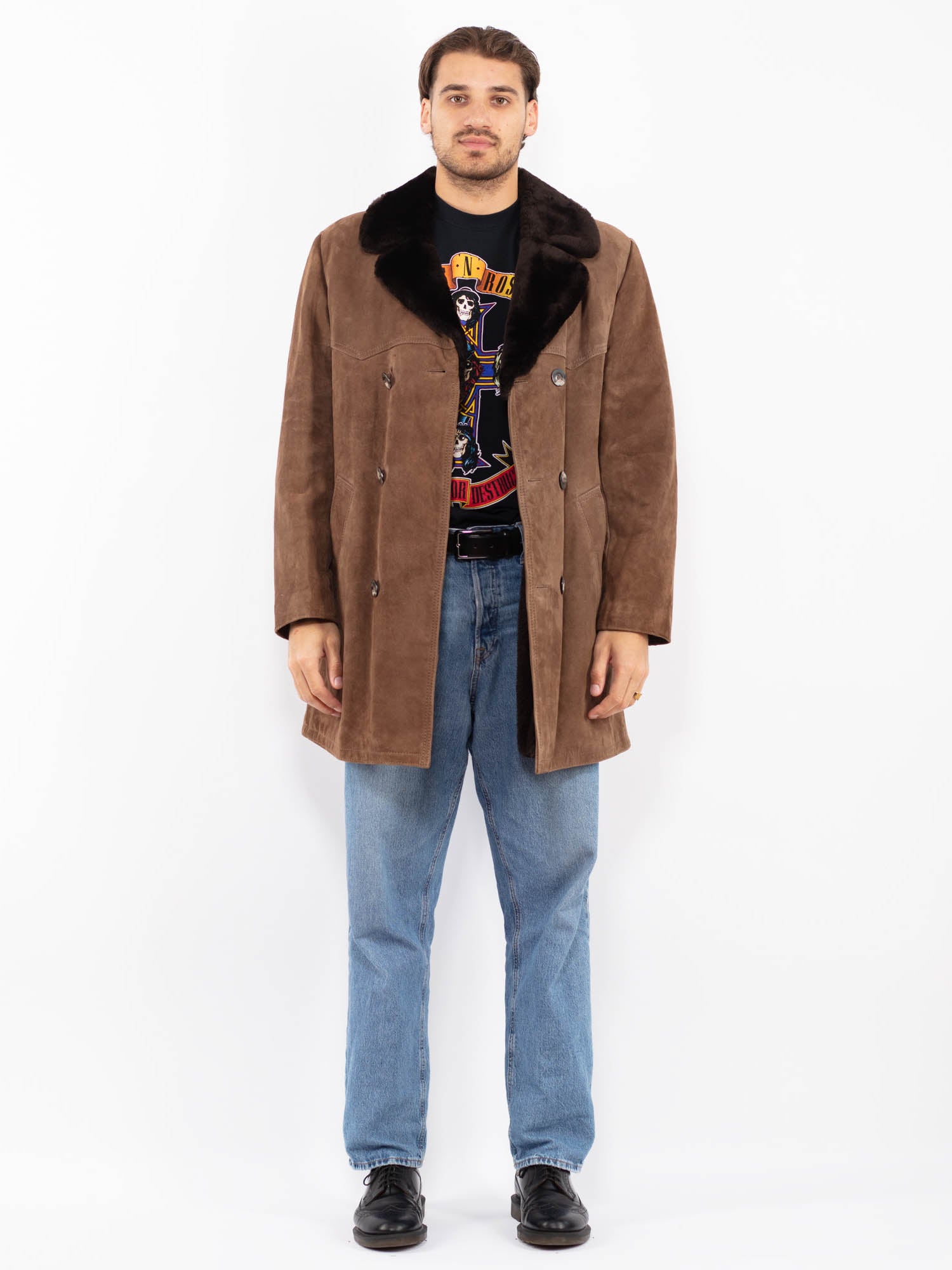Vintage 70's Men Suede Sherpa Coat in Brown by Northern Grip
