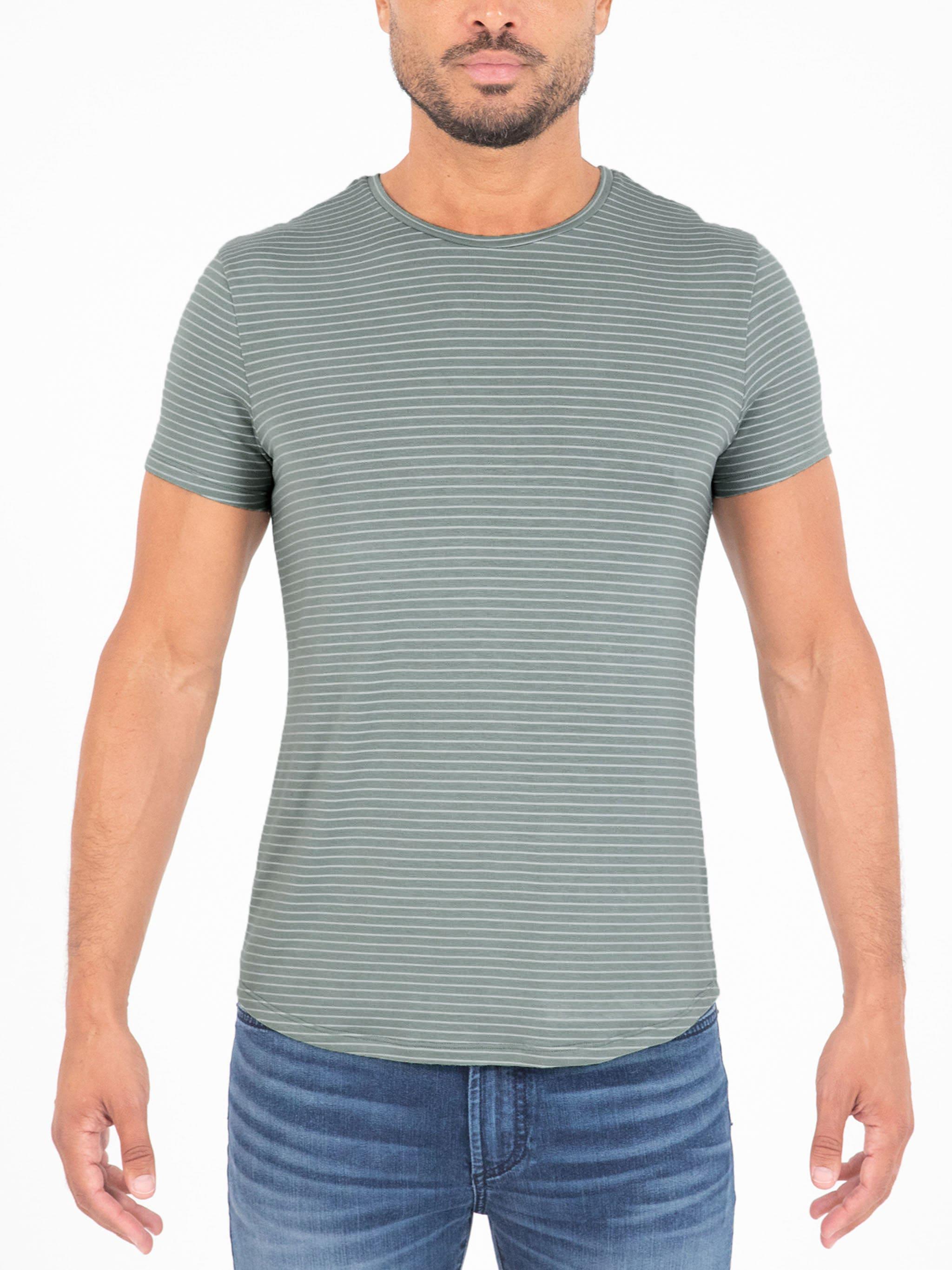 Dann Sage Stripe Stretch Short Sleeve T-Shirt by MONFRERE
