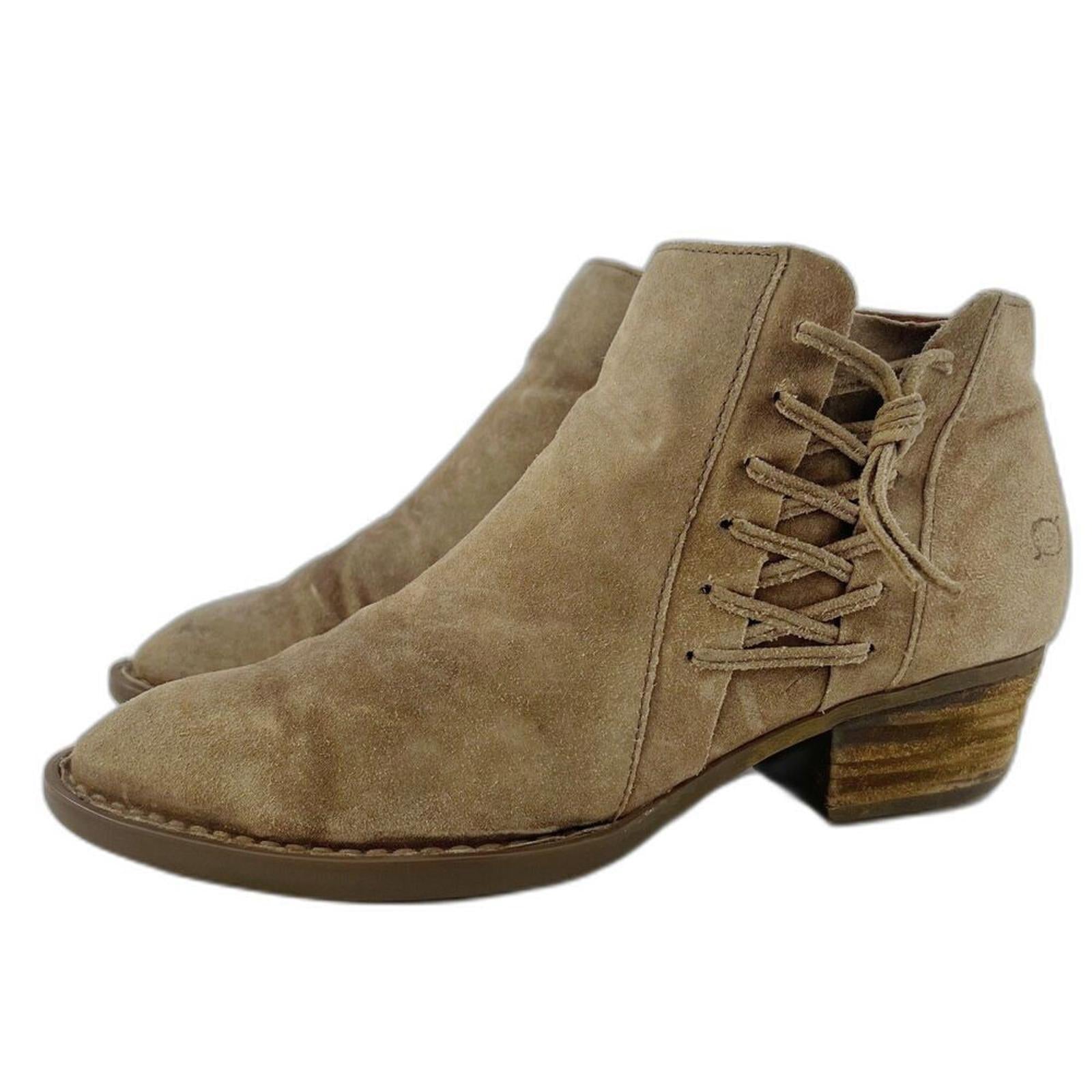 Born Bessie Taupe Suede Booties Lace Up Side Ankle Boots Women's Size by Hot Girl Secondhand
