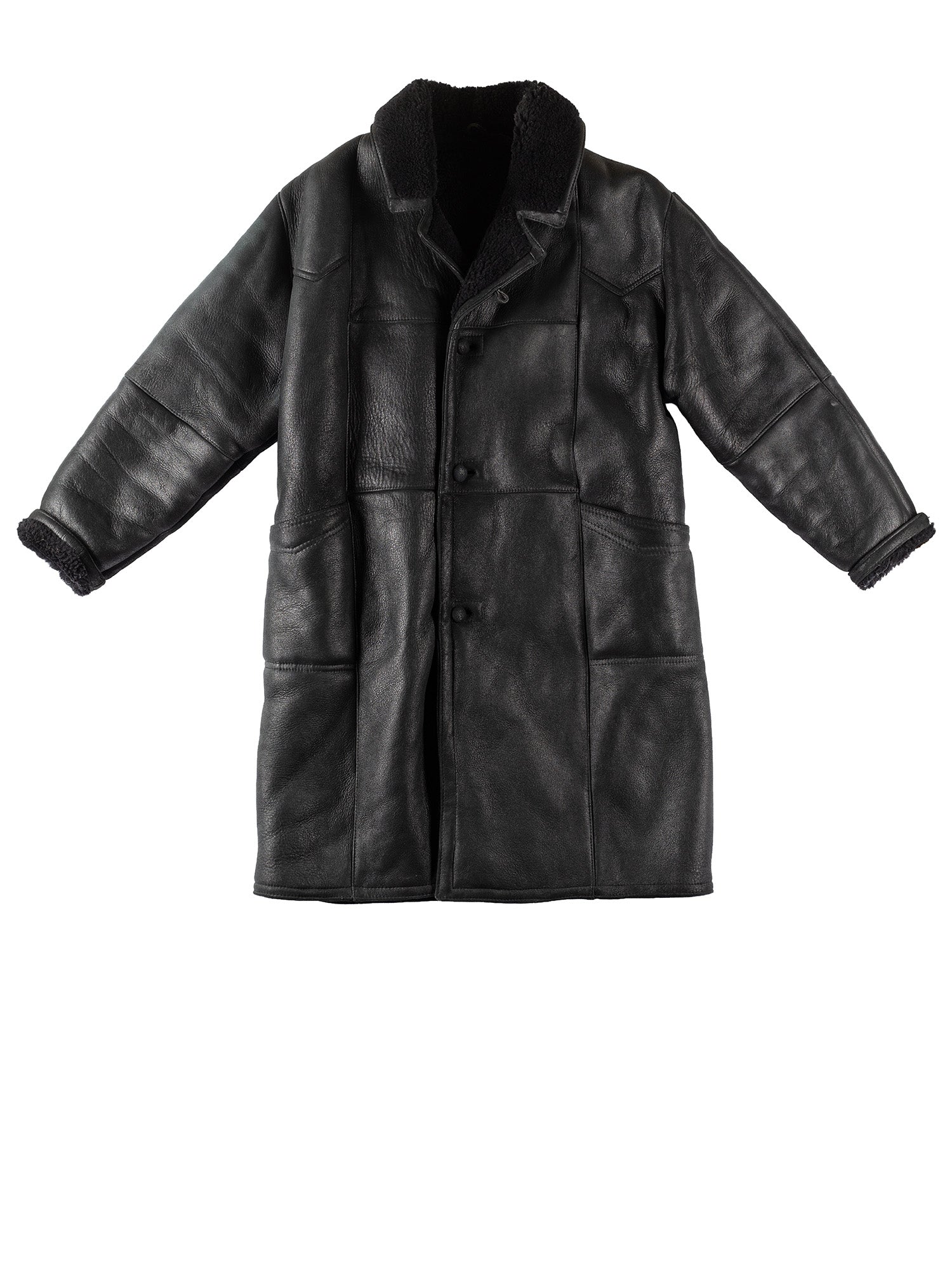 Vintage 90's Men Sheepskin Maxi Coat in Black by Northern Grip