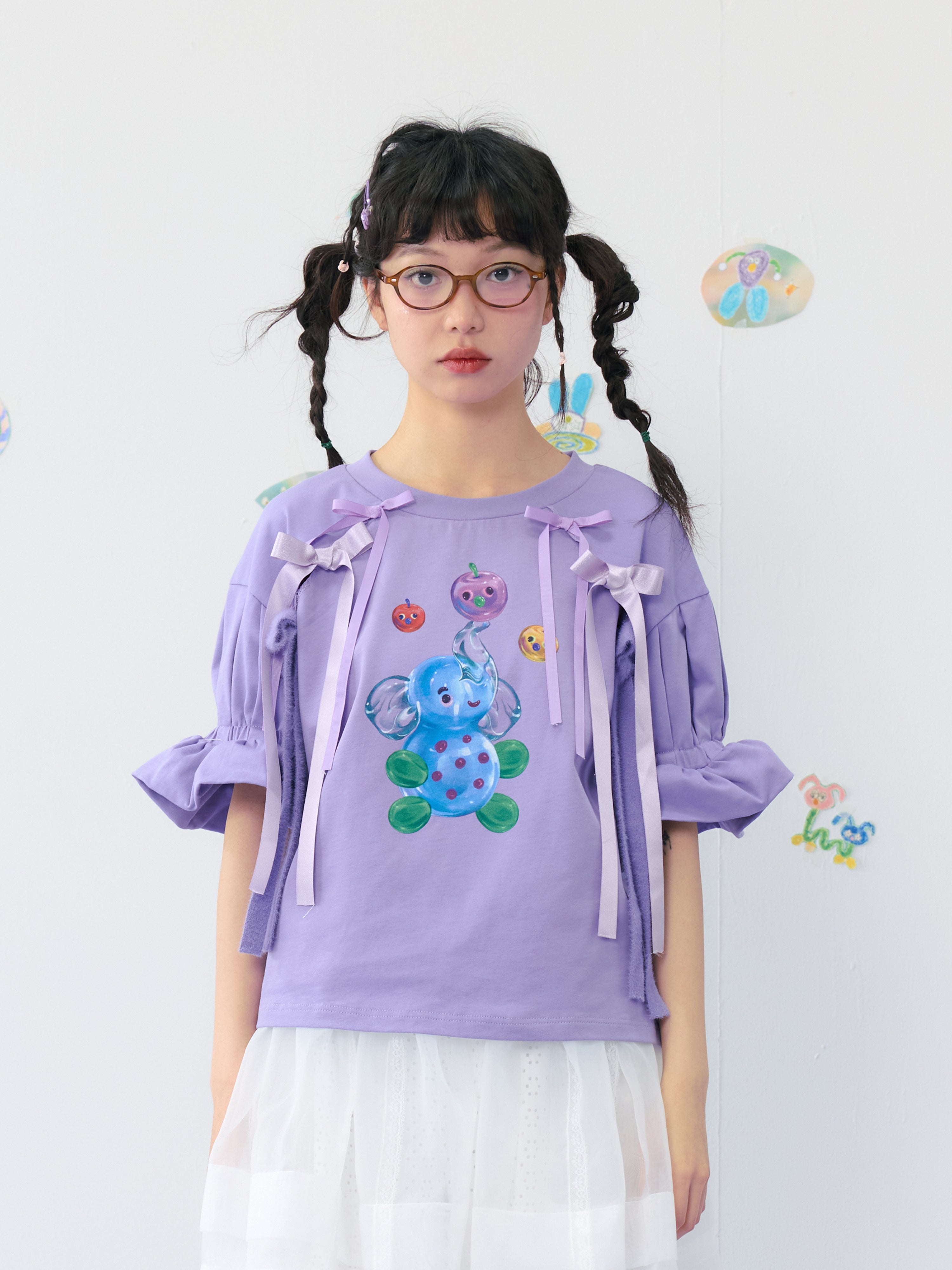 Harajuku T-Shirt Purple Bow Lace Summer Cotton T-Shirt – HELPHELP by Land Decora