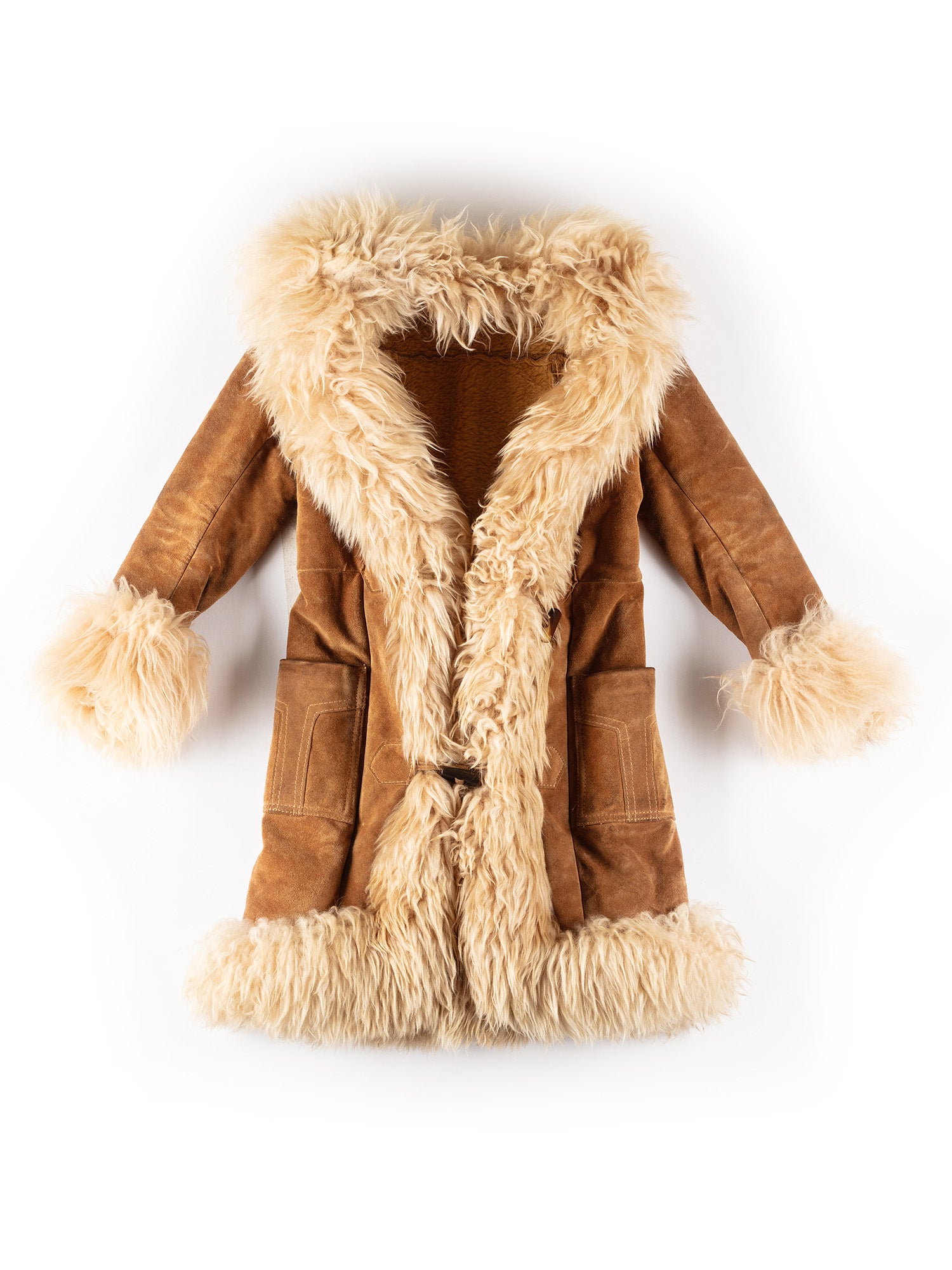 Vintage 70's Women Faux Sheepskin Penny Lane Coat in Brown by Northern Grip