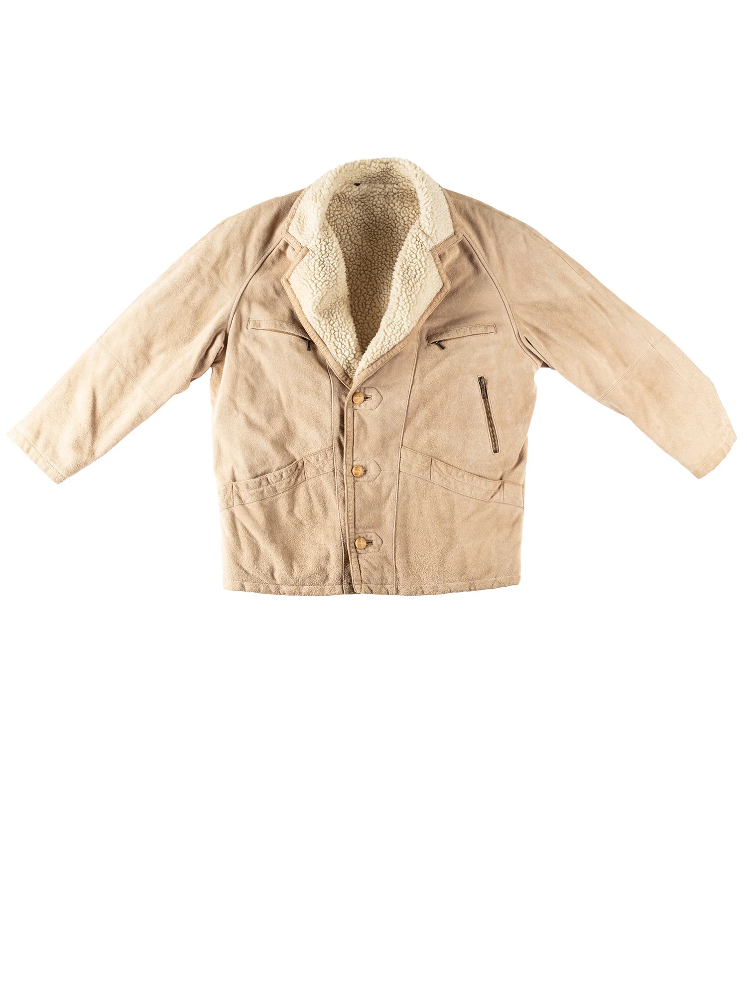 Vintage 90's Men Faux Sheepskin Coat in Beige by Northern Grip