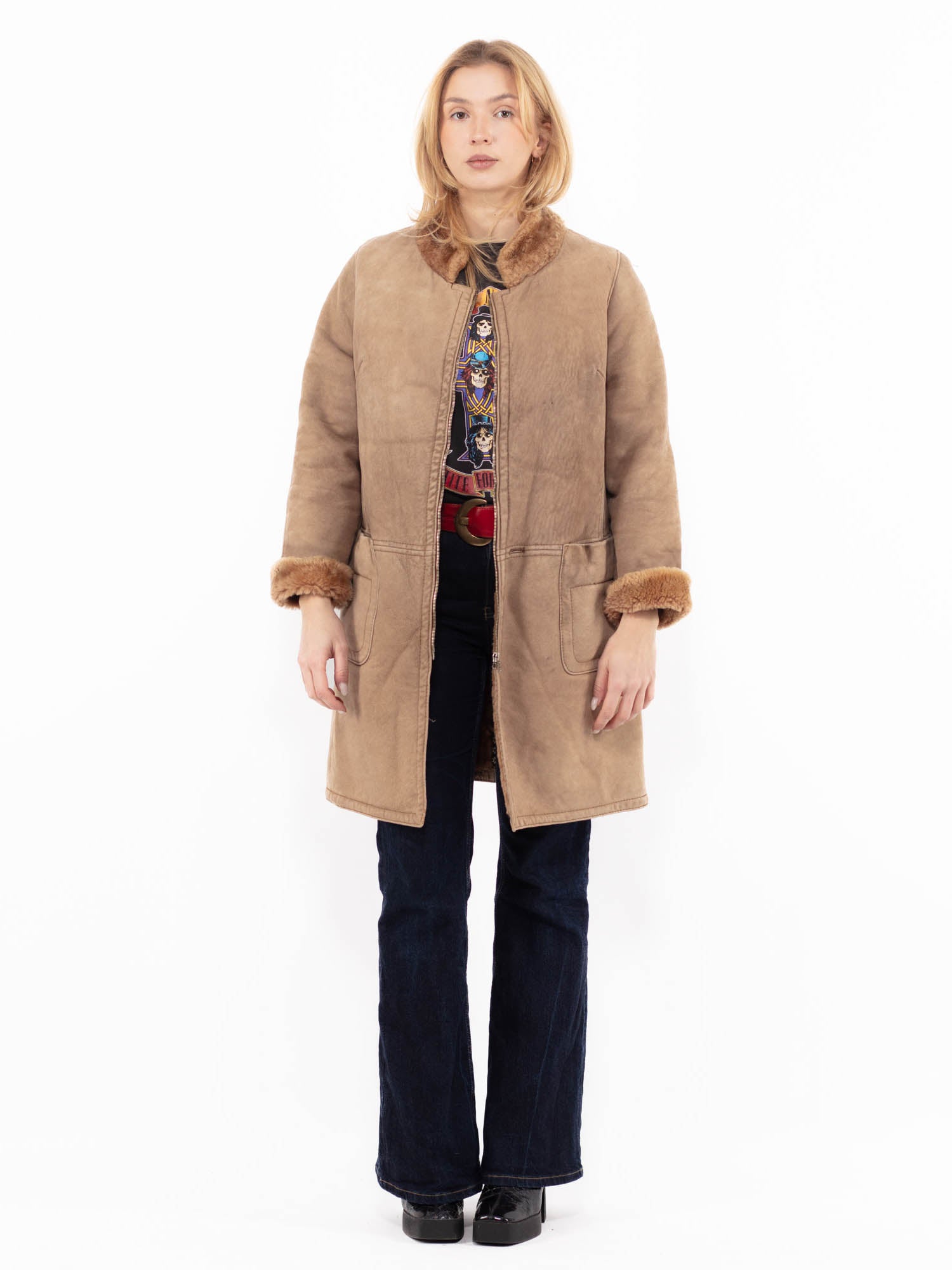 Vintage 80's Women Sheepskin Coat in Beige by Northern Grip