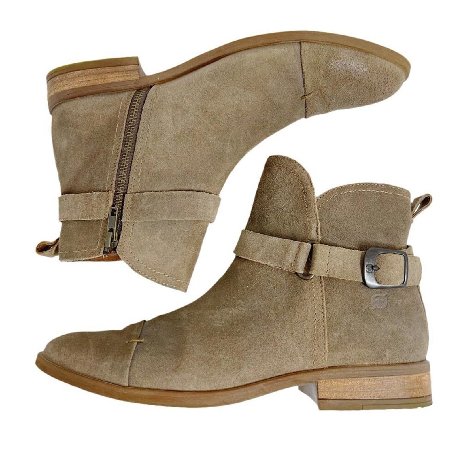 Born Deya Taupe Tan Nuback Suede Ankle Booties Boots Buckle Women's Si by Hot Girl Secondhand