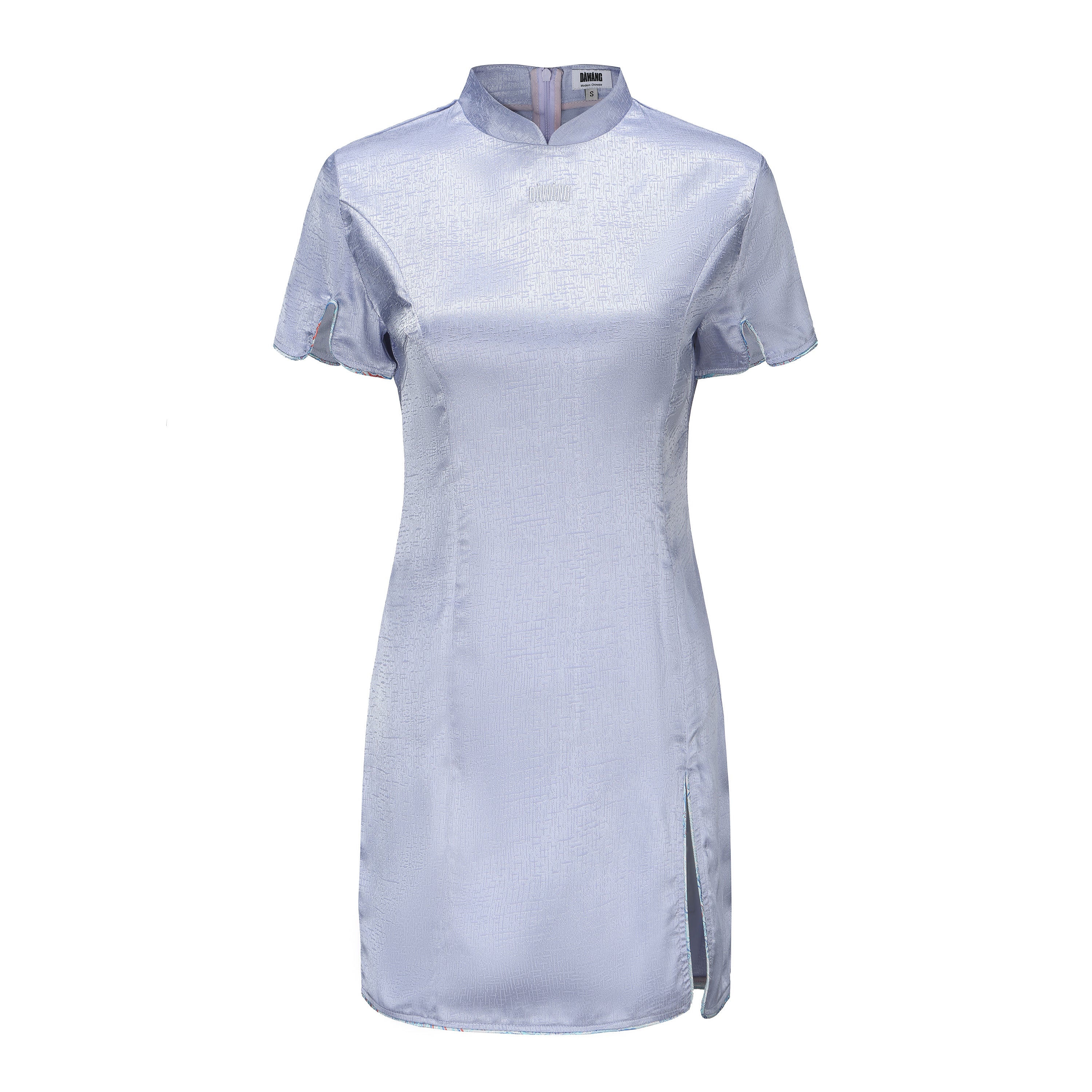 Noma Brocade Qipao Mini Dress Silver Blue by DAWANG