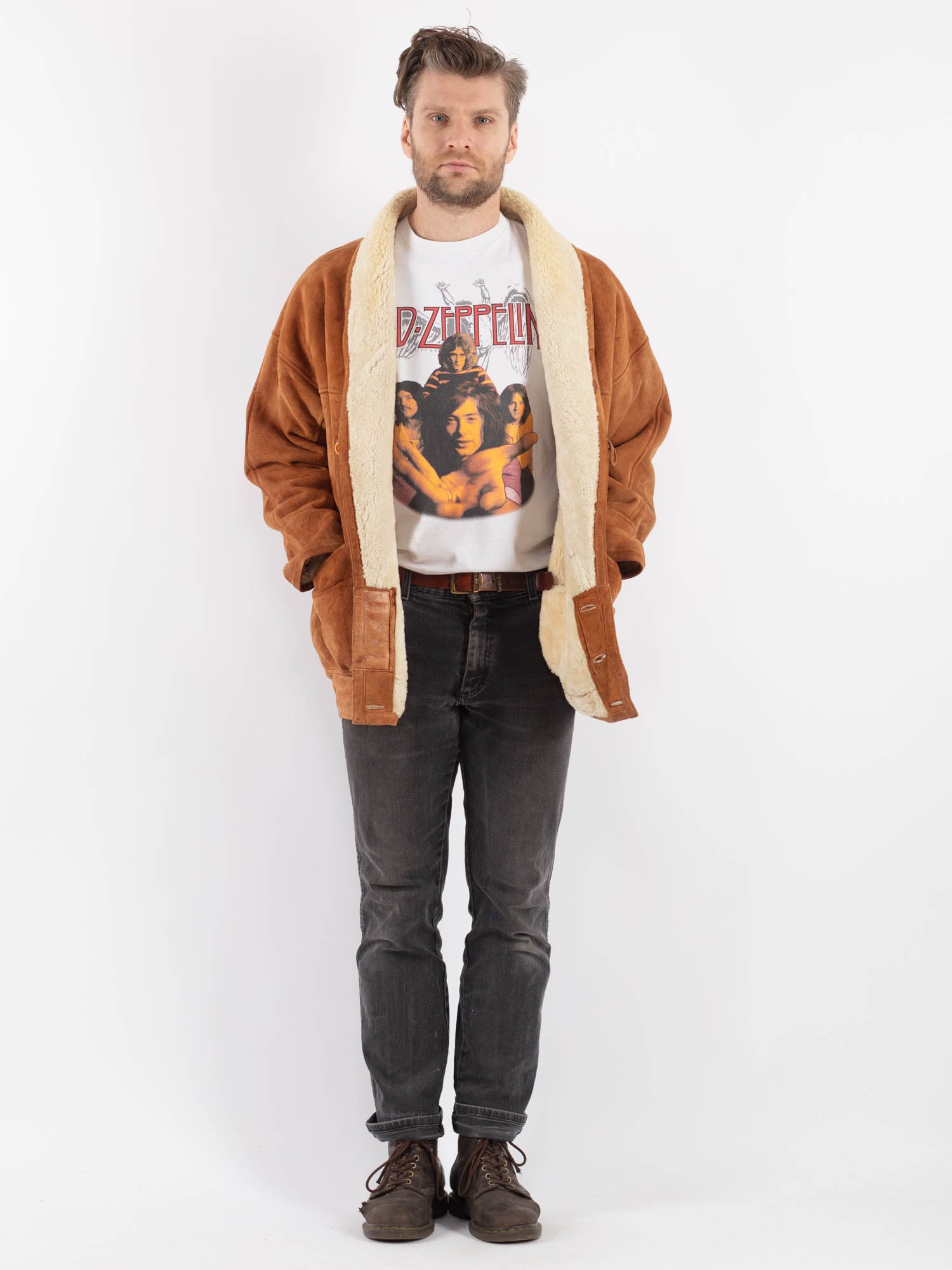 Vintage 80's Men Sheepskin Coat in Brown by Northern Grip