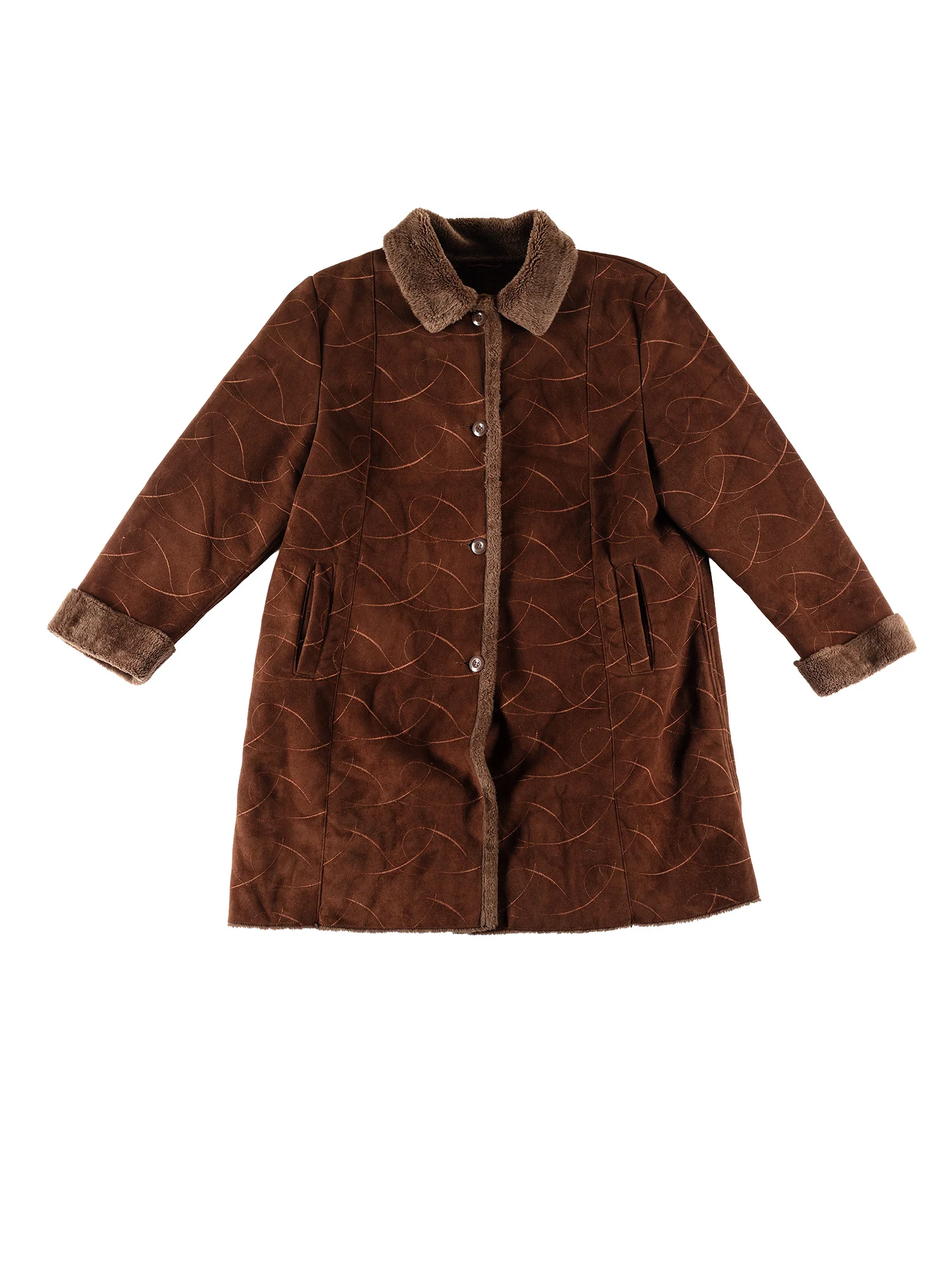 Vintage 80's Women Faux Sheepskin Coat in Brown by Northern Grip