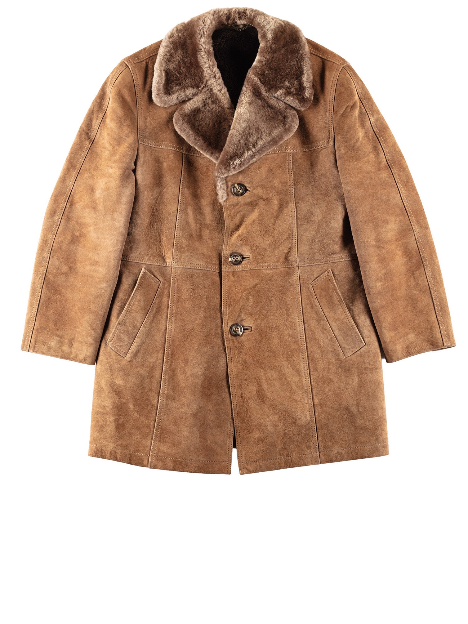 Vintage 70's Men Faux Sheepskin Coat in Brown by Northern Grip