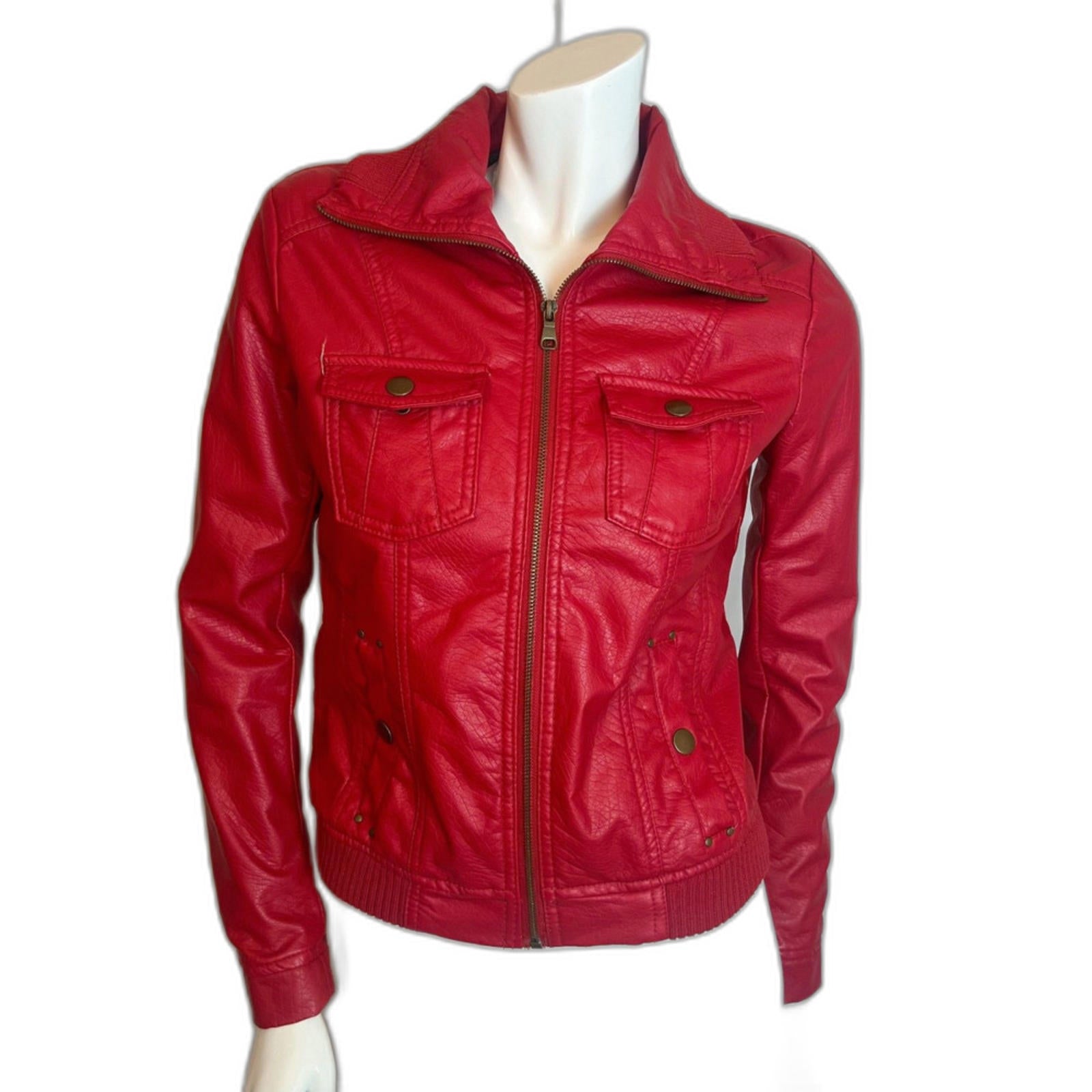 y2k Vintage Ci Sono by Cavalini Red Faux Leather Moto Jacket Women's S by Hot Girl Secondhand