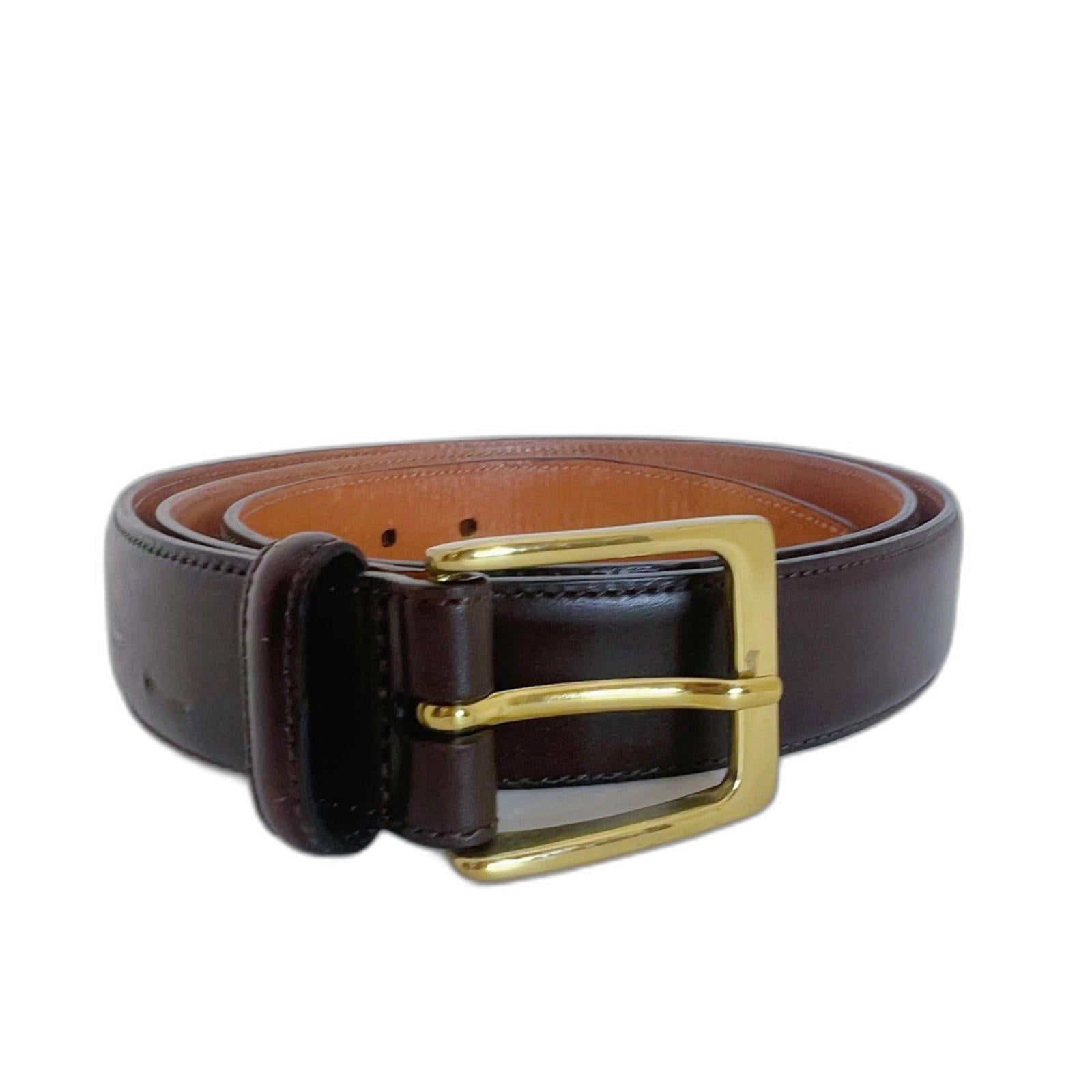 Trafalgar Men's Brown Leather Belt Brass Buckle Gold Size 38 by Hot Girl Secondhand