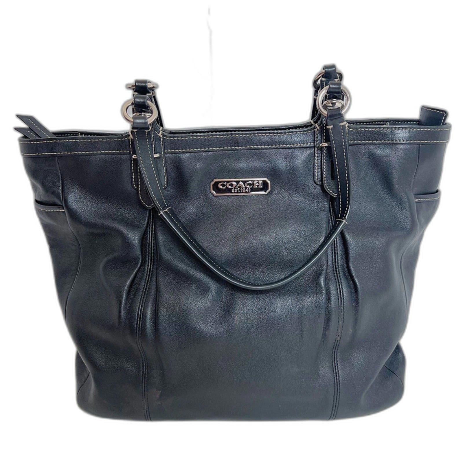Coach East West Buttery Black Leather Tote Bag Exposed Stitching Purse by Hot Girl Secondhand
