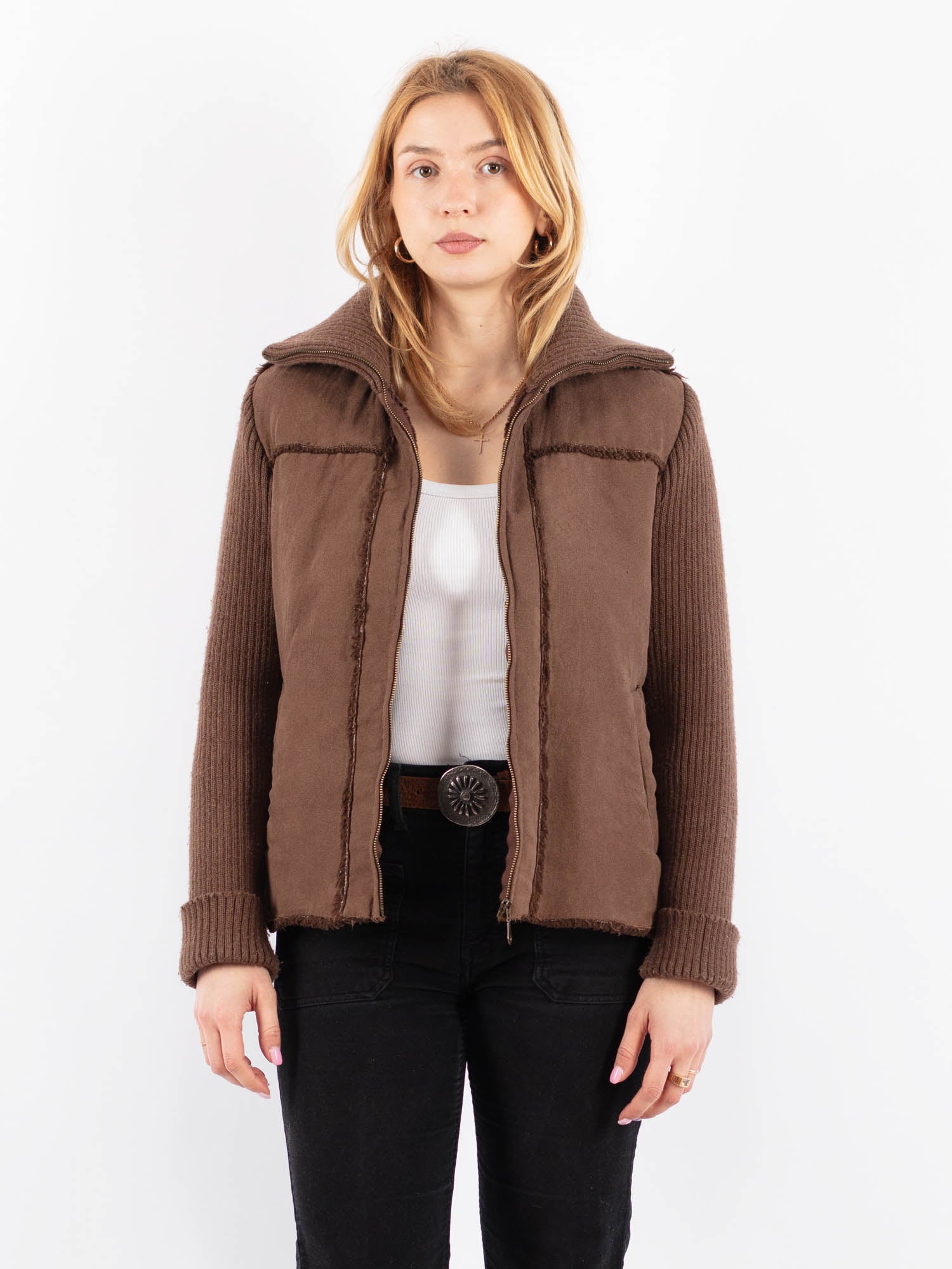 Vintage 90's Women Faux Sheepskin Jacket in Beige by Northern Grip