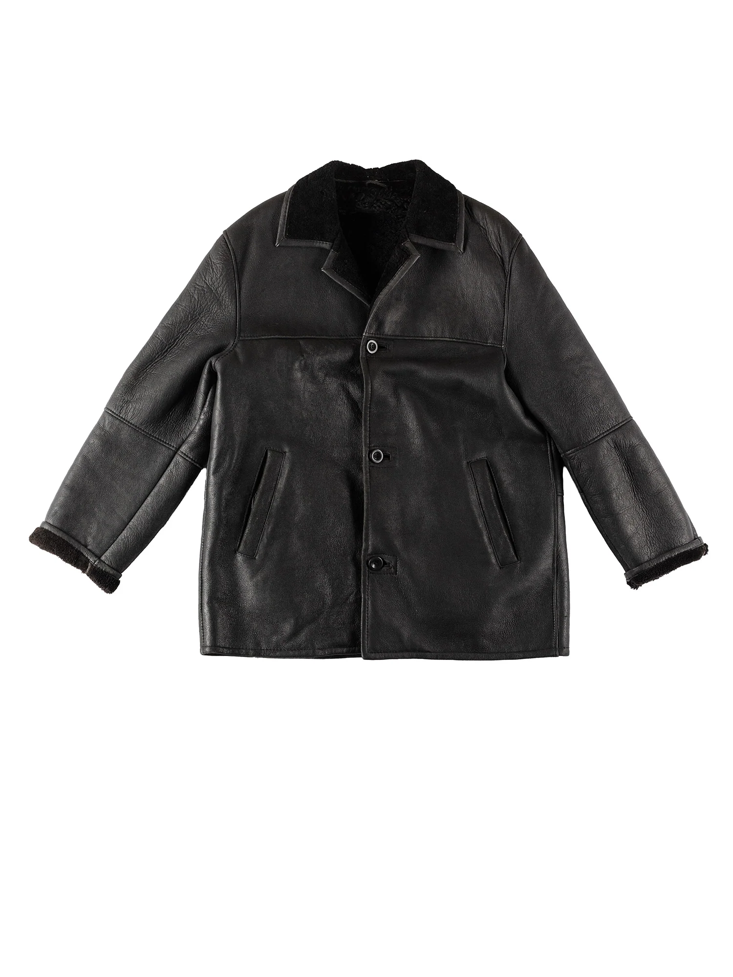 Vintage 80's Men Sheepskin Coat in Black by Northern Grip