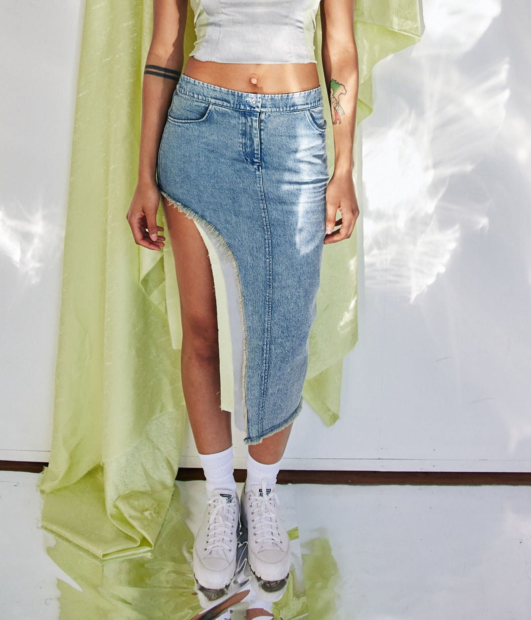 Duo Patch Side Slit Skirt by DAWANG