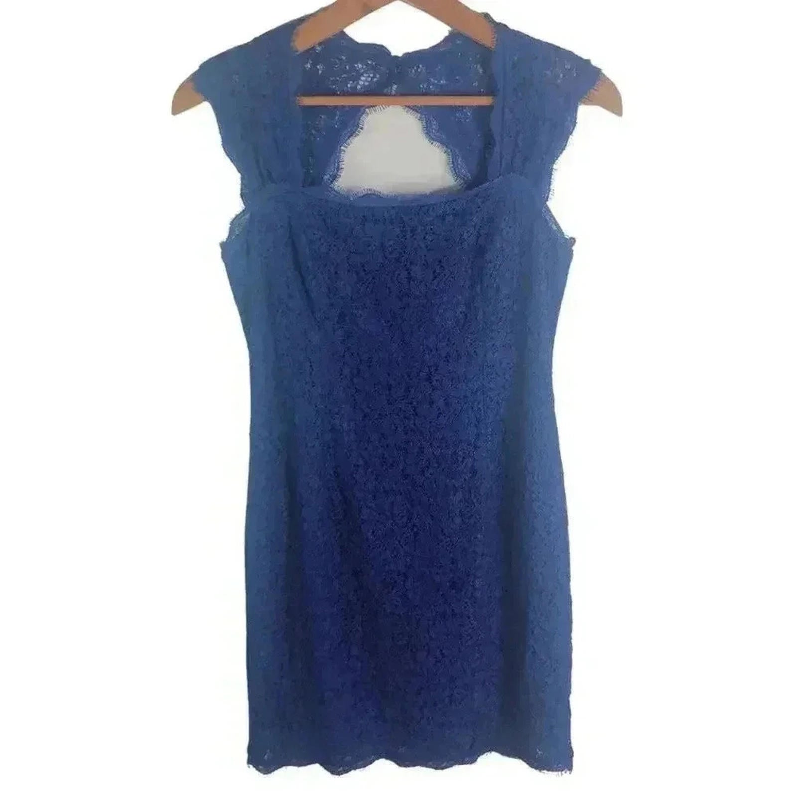 Adriana Papell Blue Lace Cocktail Mini Dress Formal Women's Size 6P by Hot Girl Secondhand