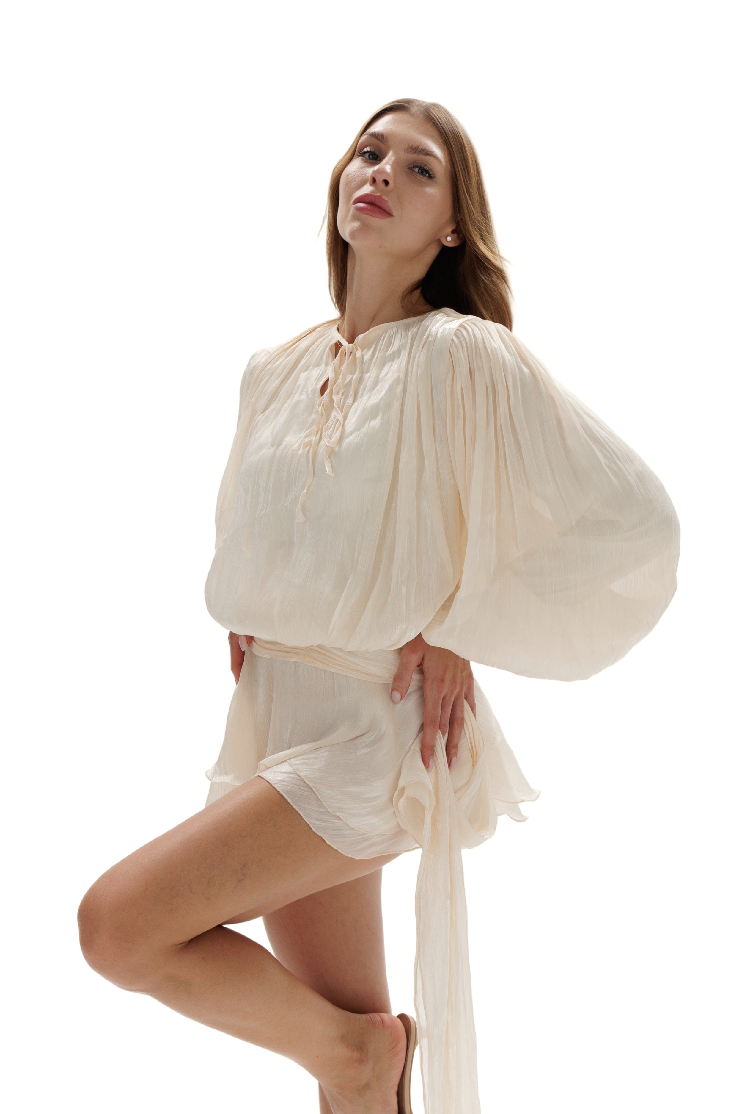 Chiffon Mini Dress With Flowing Sleeves by Shore Darling Co.
