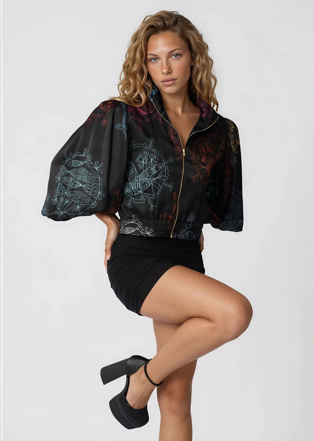 Cropped Bomber Jacket – Midnight Ocean Dream by MA DEZIGN