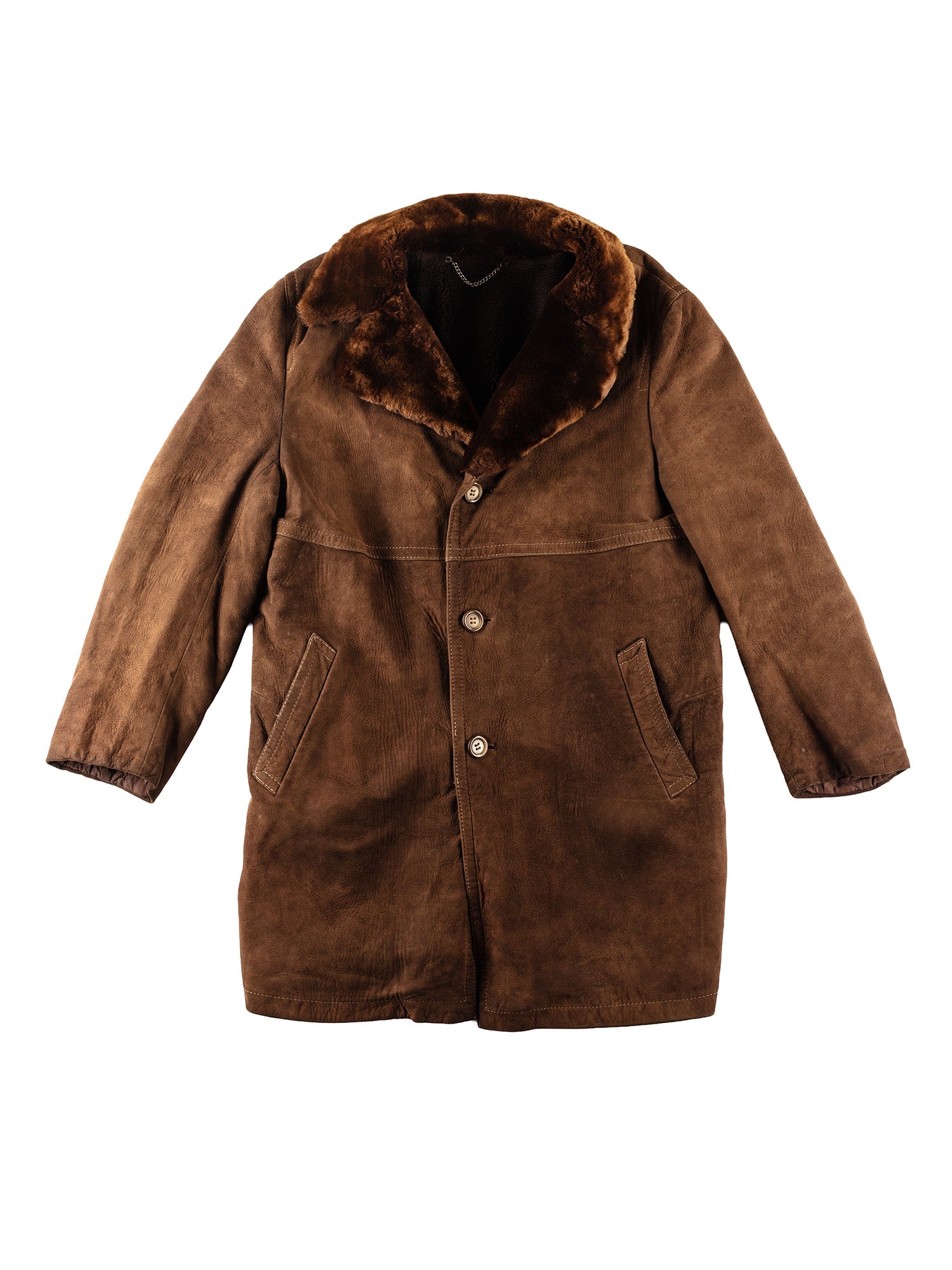 Vintage 90's Men Faux Sheepskin Coat in Brown by Northern Grip