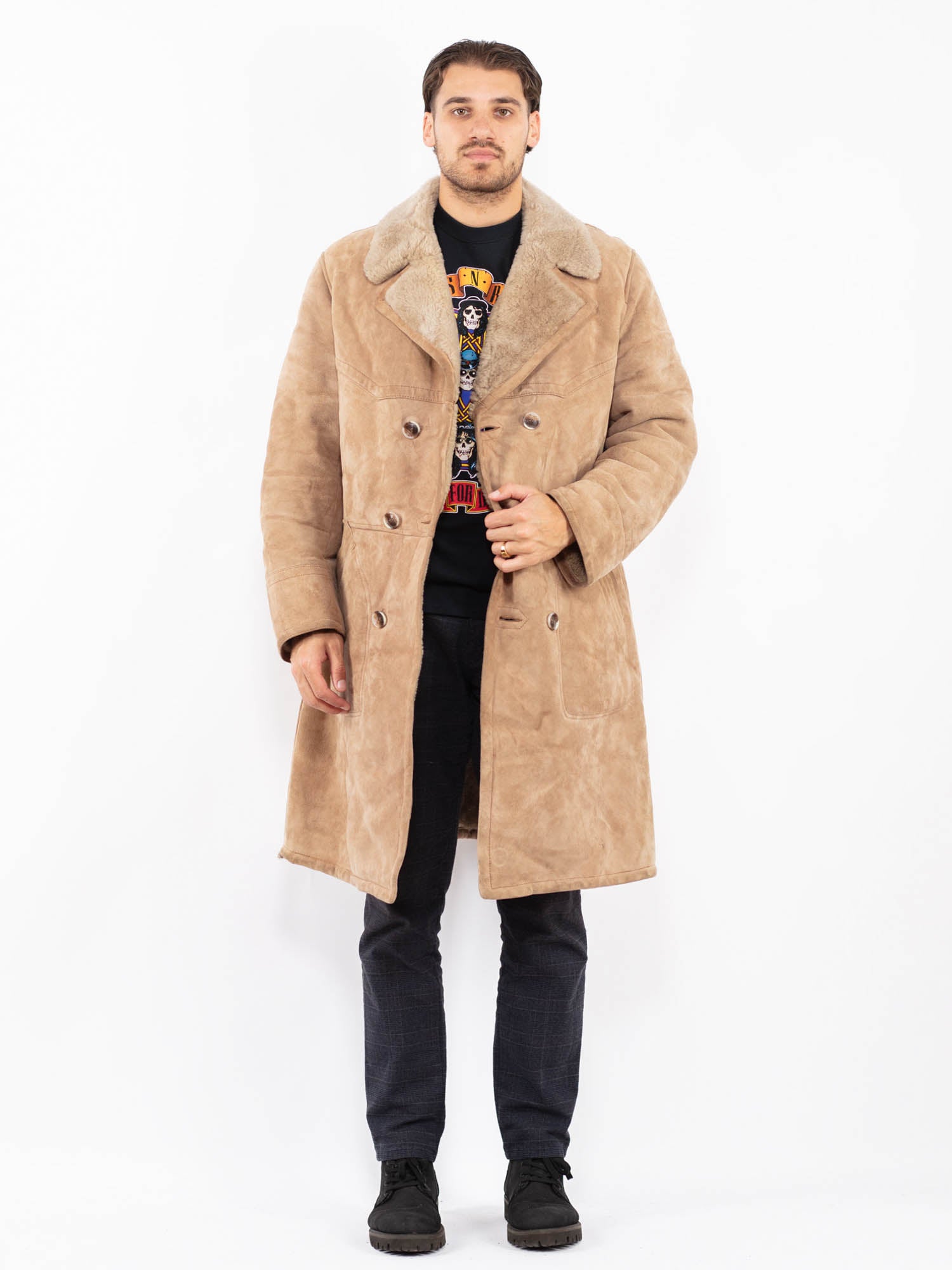 Vintage 70's Men Sheepskin Coat in Beige by Northern Grip
