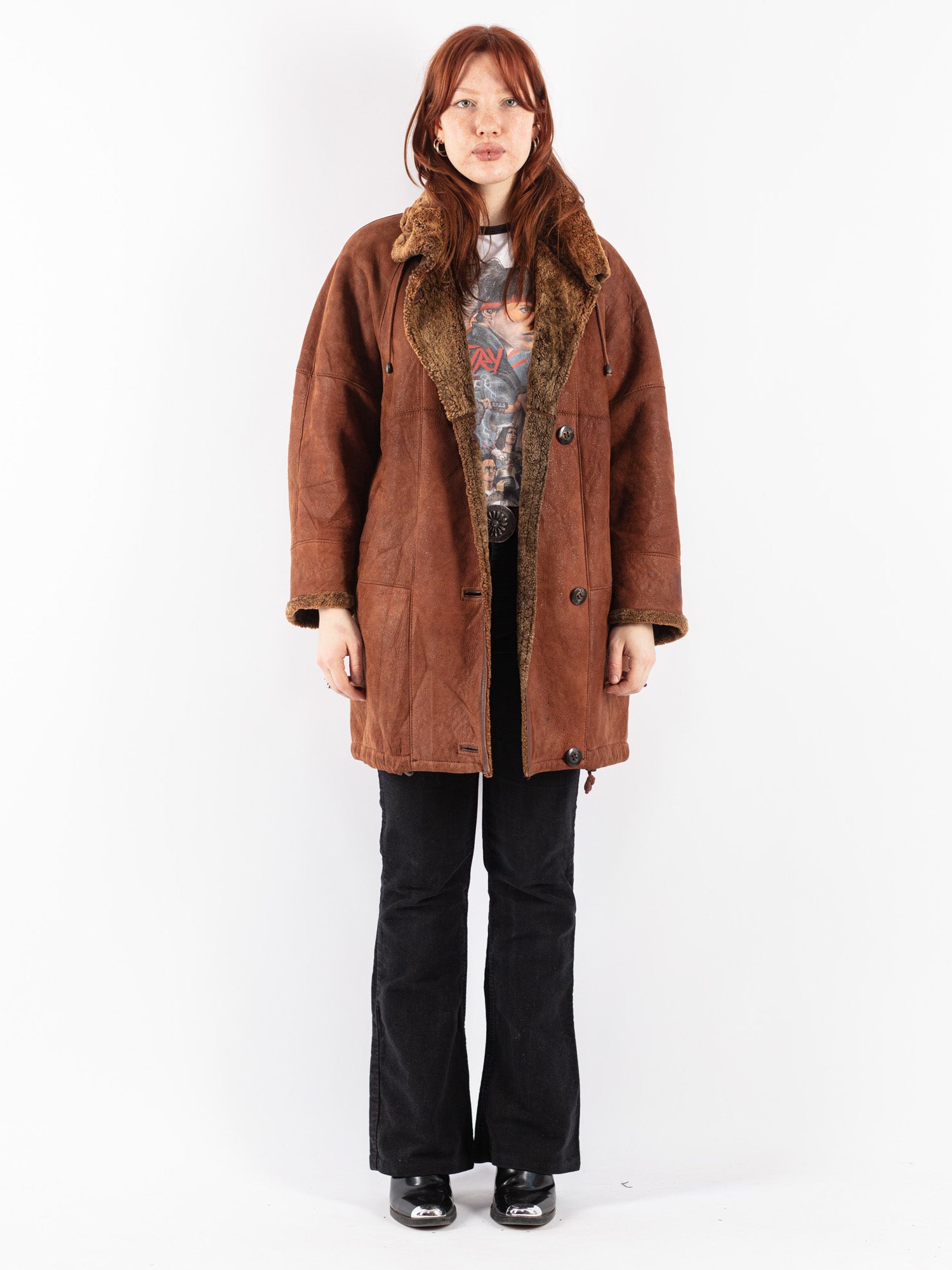 Vintage 90's Women Sheepskin Coat in Brown by Northern Grip