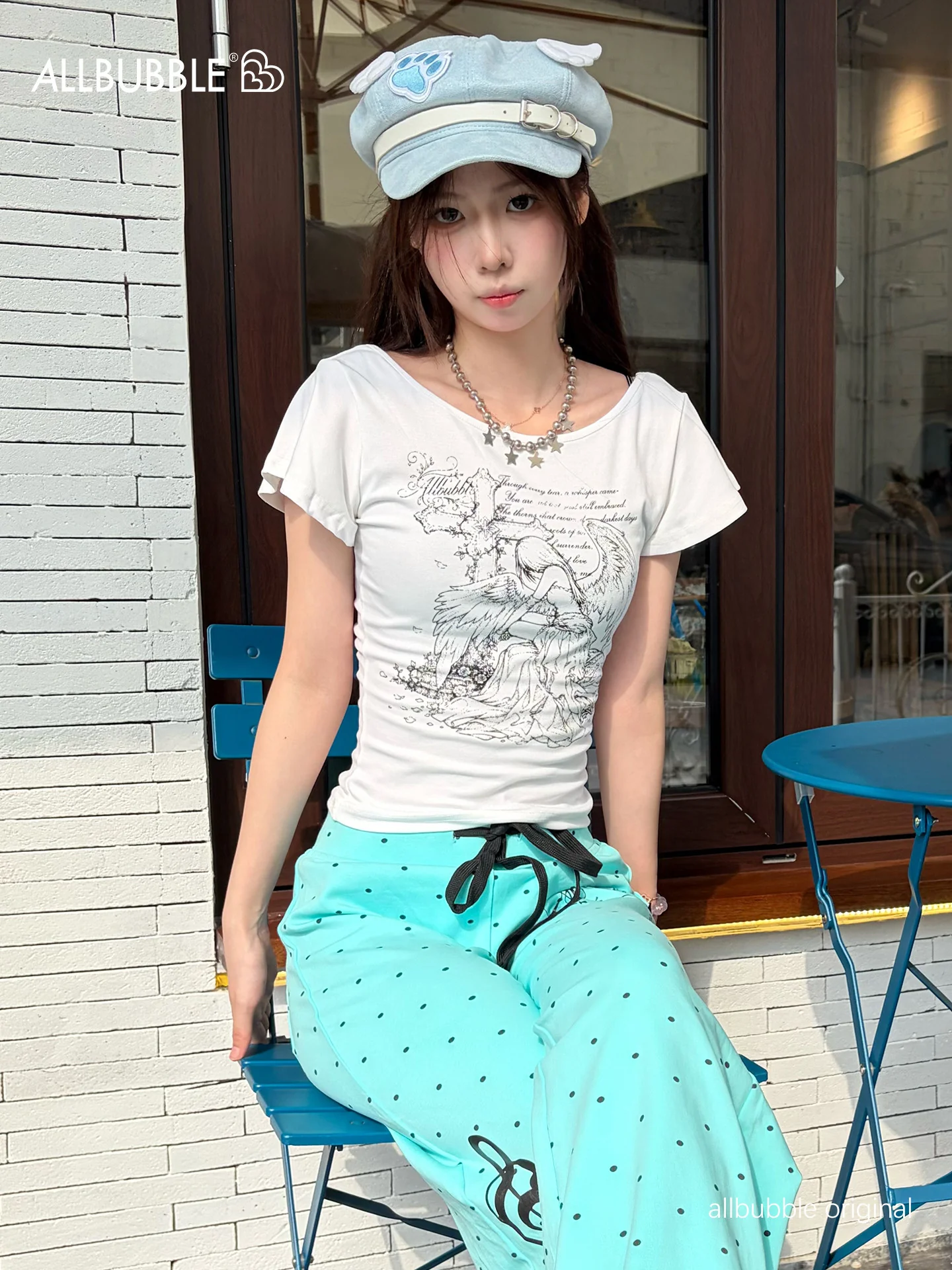 Angel Print Ruffle Sleeve Crop Top - Allbubble by Land Decora