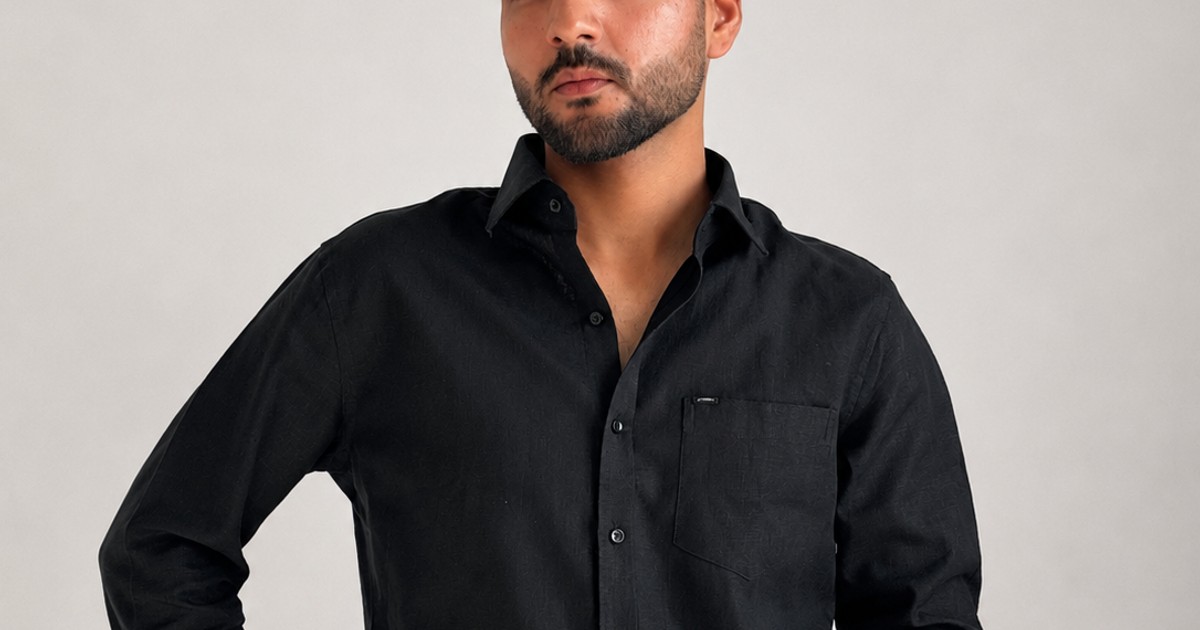 Men’s Premium Cotton Linen Shirt – Jet Black | Attirity by Attirity