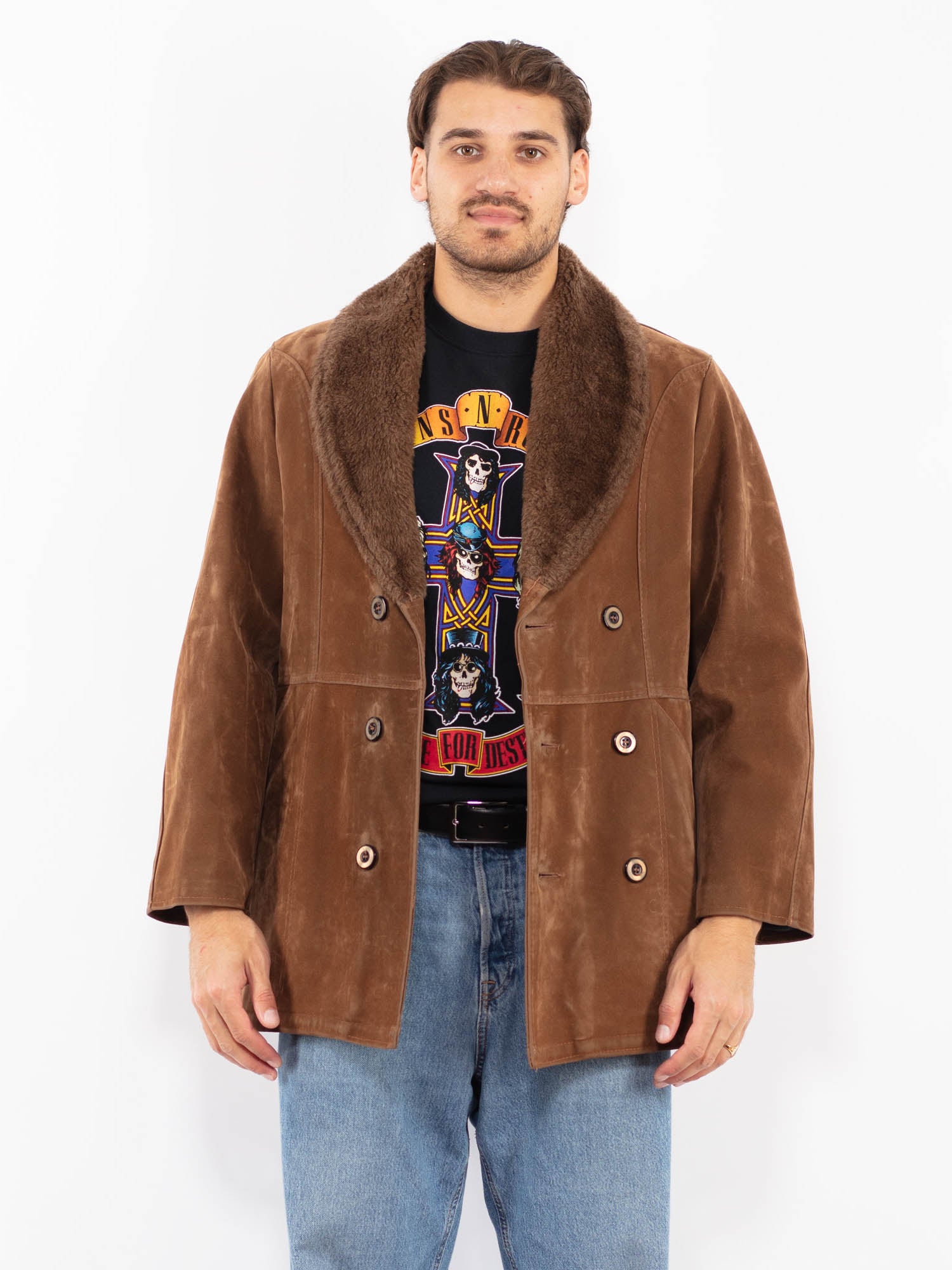 Vintage 80's Men Faux Sheepskin Coat in Brown by Northern Grip