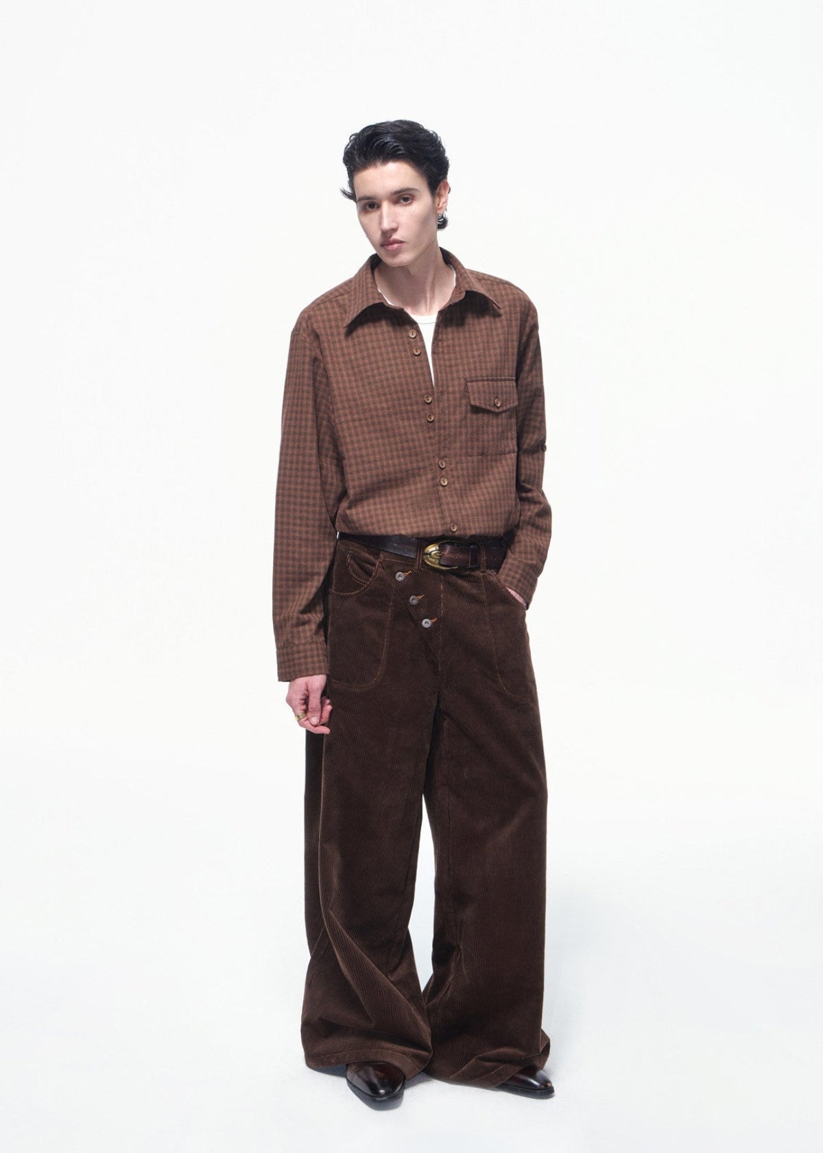Script-X Plaid Two-Button Shirt by OFFCULTURE