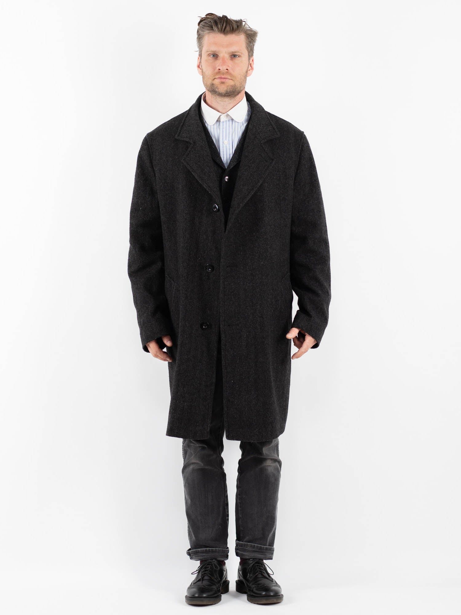 Vintage 90's Men Oversized Wool Blend Coat in Gray by Northern Grip