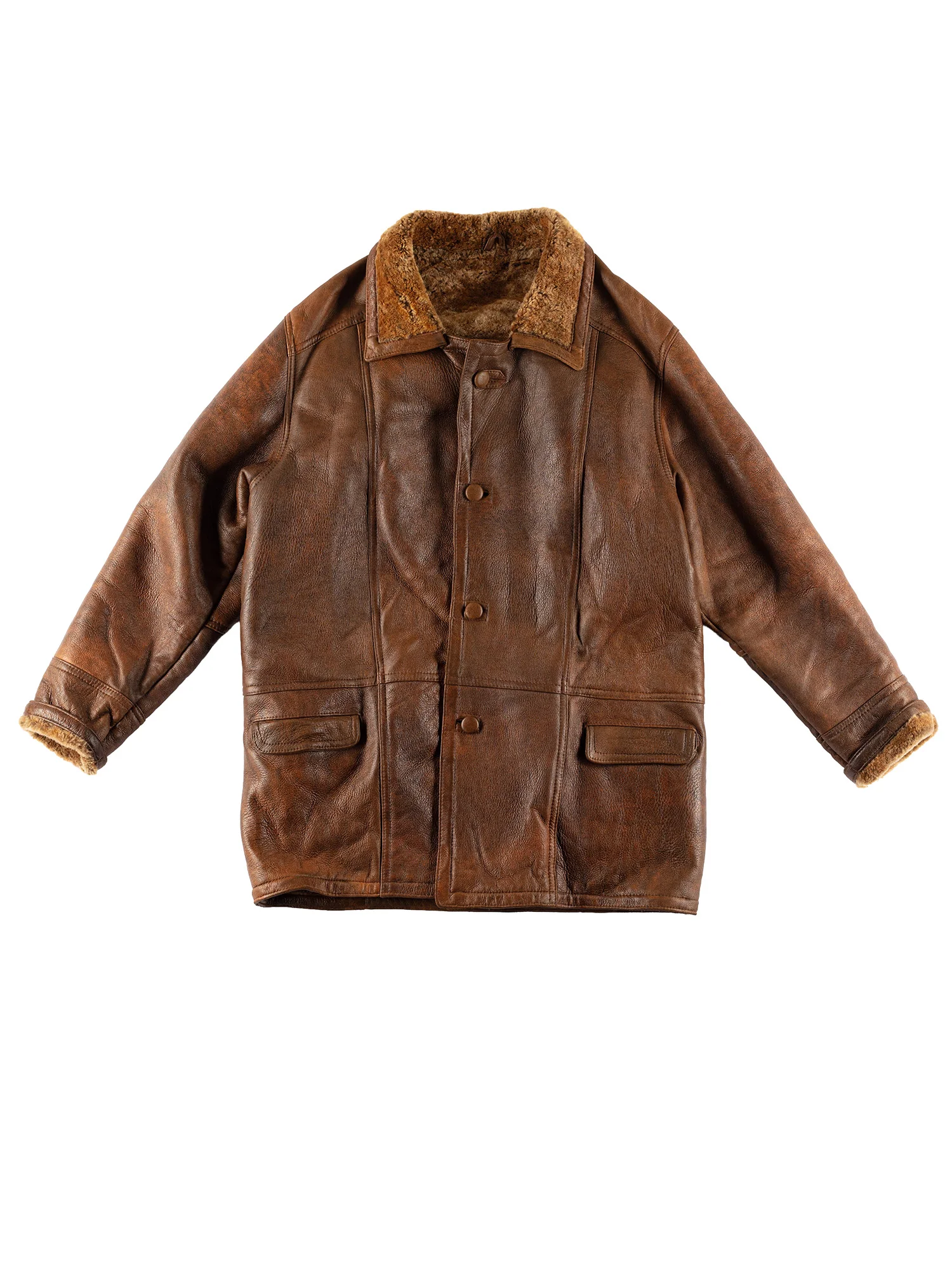 Vintage 80's Men Sheepskin Coat in Brown by Northern Grip