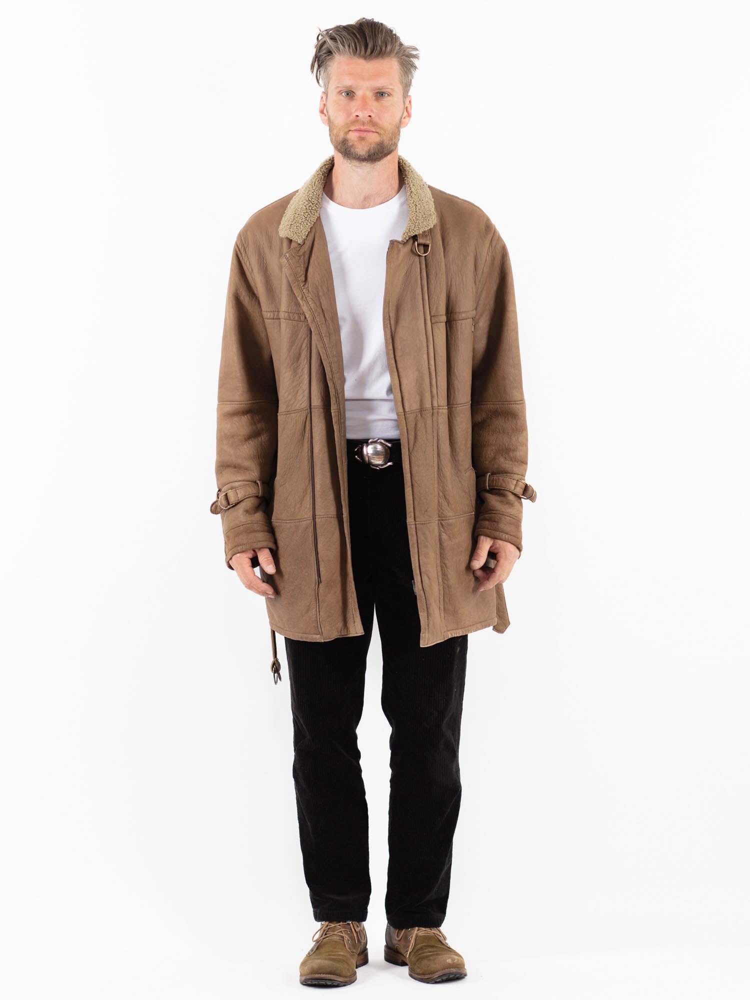 Vintage 90's Men Sheepskin Coat in Beige by Northern Grip