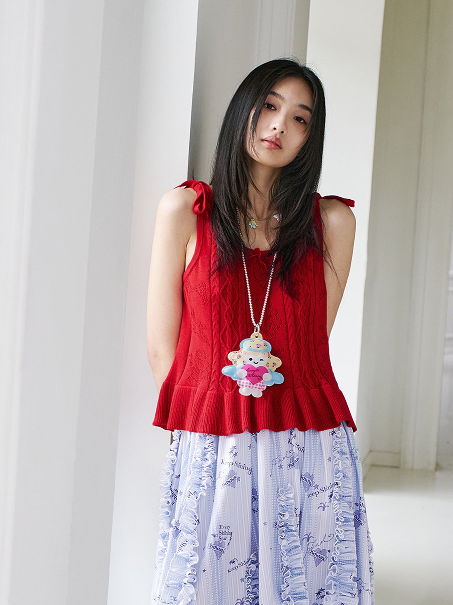 tntntutu Red Knitted Cami Butterfly Bow Camisole Cute Summer Cami