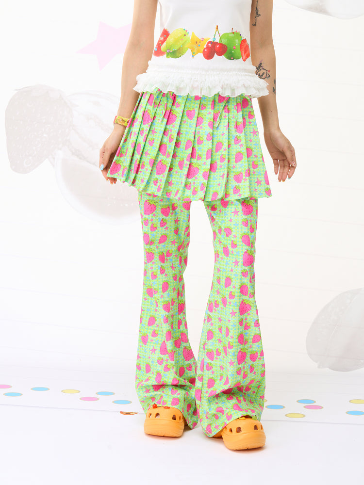 FRUITS Strawberry Pleated Skort – Decora Kawaii High‑Waist Skirt Shorts by Land Decora