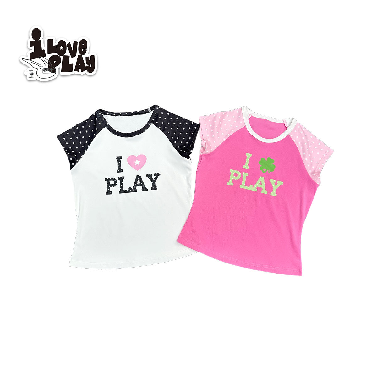 Decora Kei Raglan T Shirt Star Print Color Block - Loveplay by Land Decora