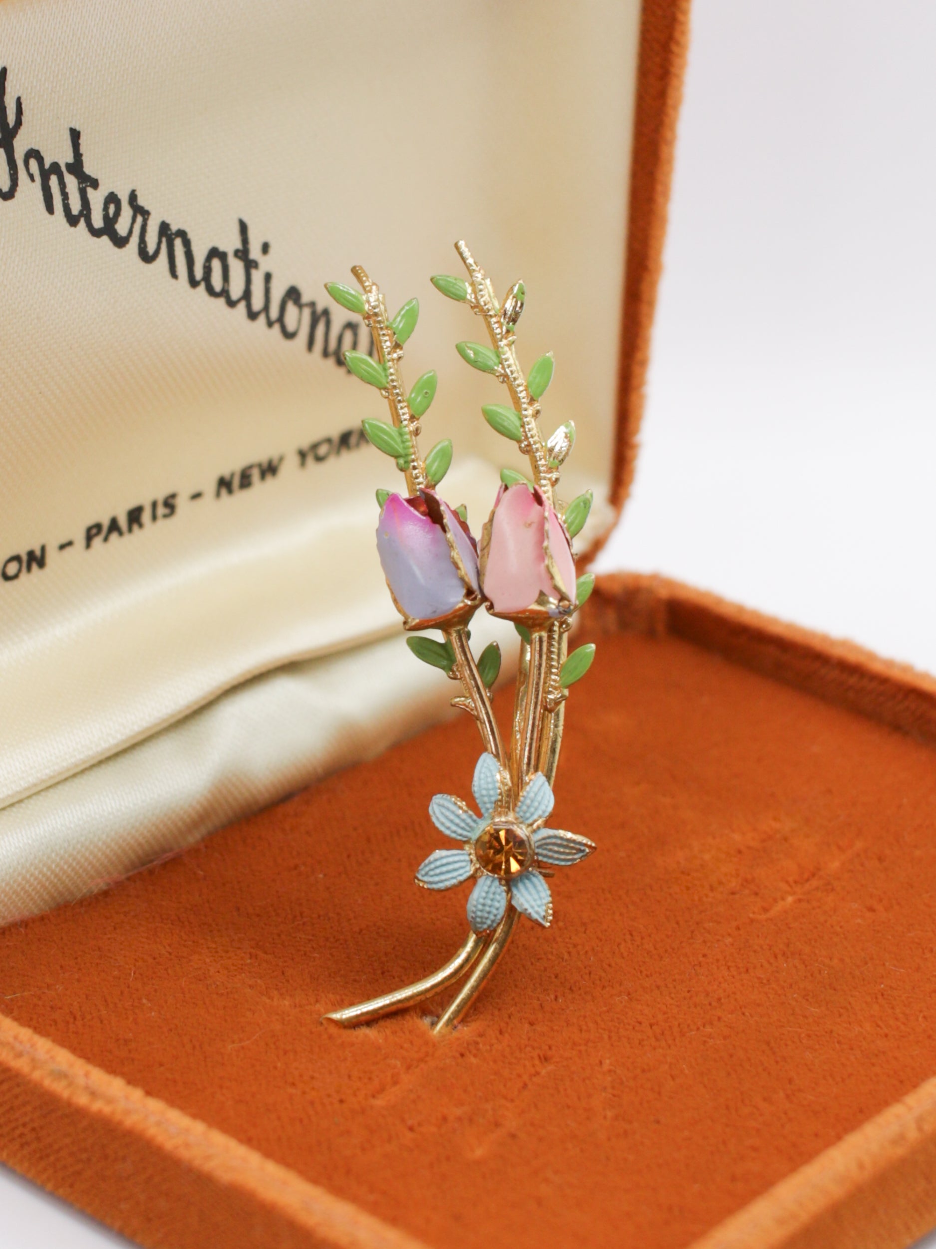 Vintage 50's Austrian Enamel Rosebud Brooch by Northern Grip