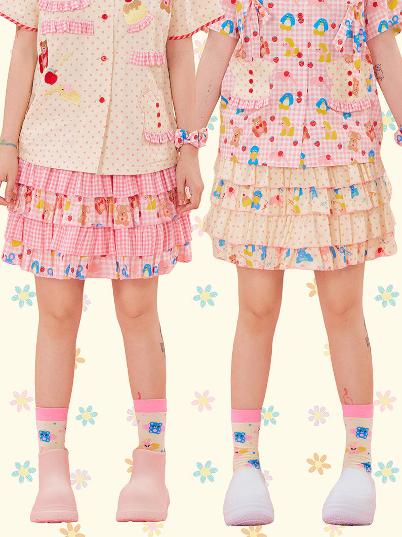 Polka Dot Skirt Shorts Layered Ruffle Kawaii - NIKKOU by Land Decora