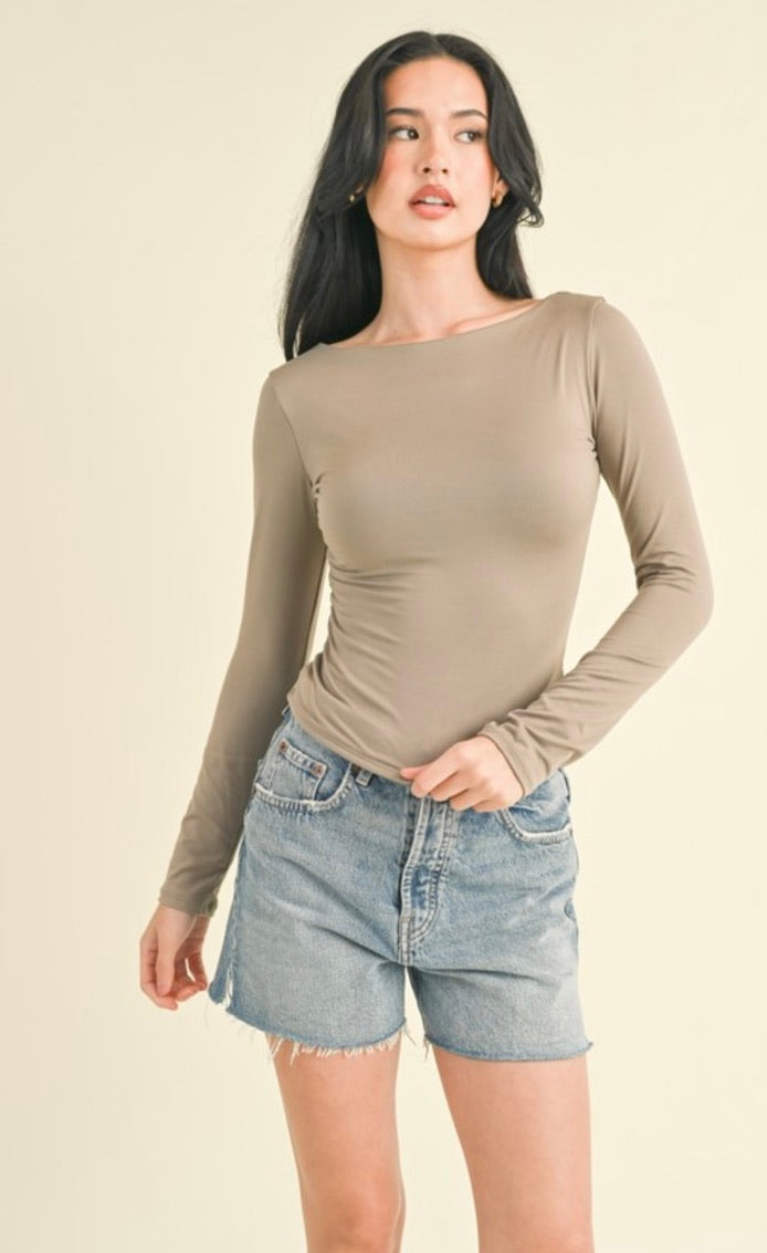 Long Sleeve High Low Long Sleeve Top in Mocha by Sierra Deene