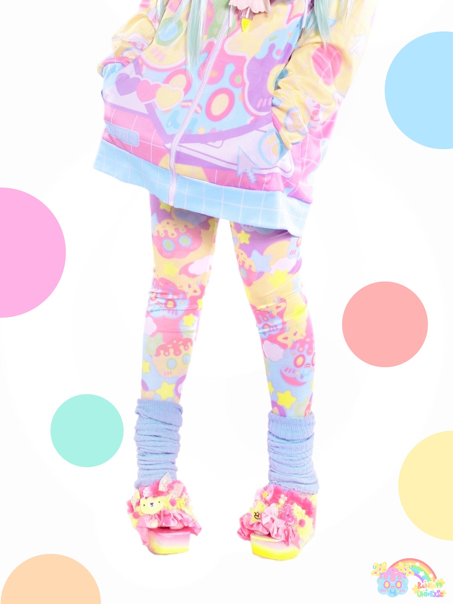 Rainbow Galaxy Rux Decora Kei Macaron Pastel Leggings / Yoga Pants – Kawaii Y2K Streetwear by Land Decora