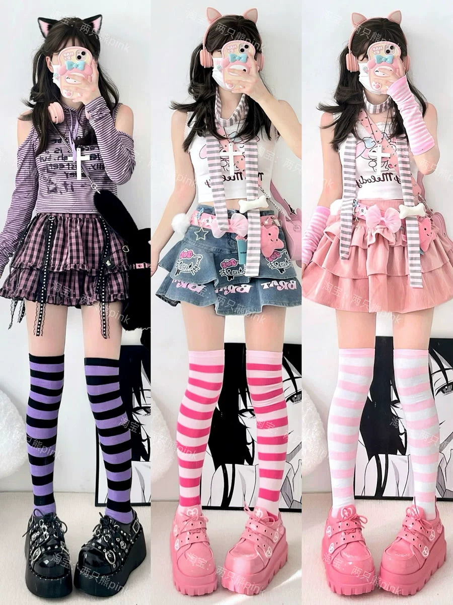 Colorful Stripes Socks | Decora Fashion Overknee Socks | Punk JK Style by Land Decora