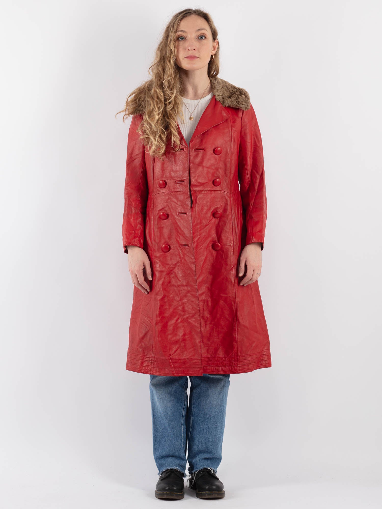Vintage 70's Penny Lane Leather Coat in Red by Northern Grip