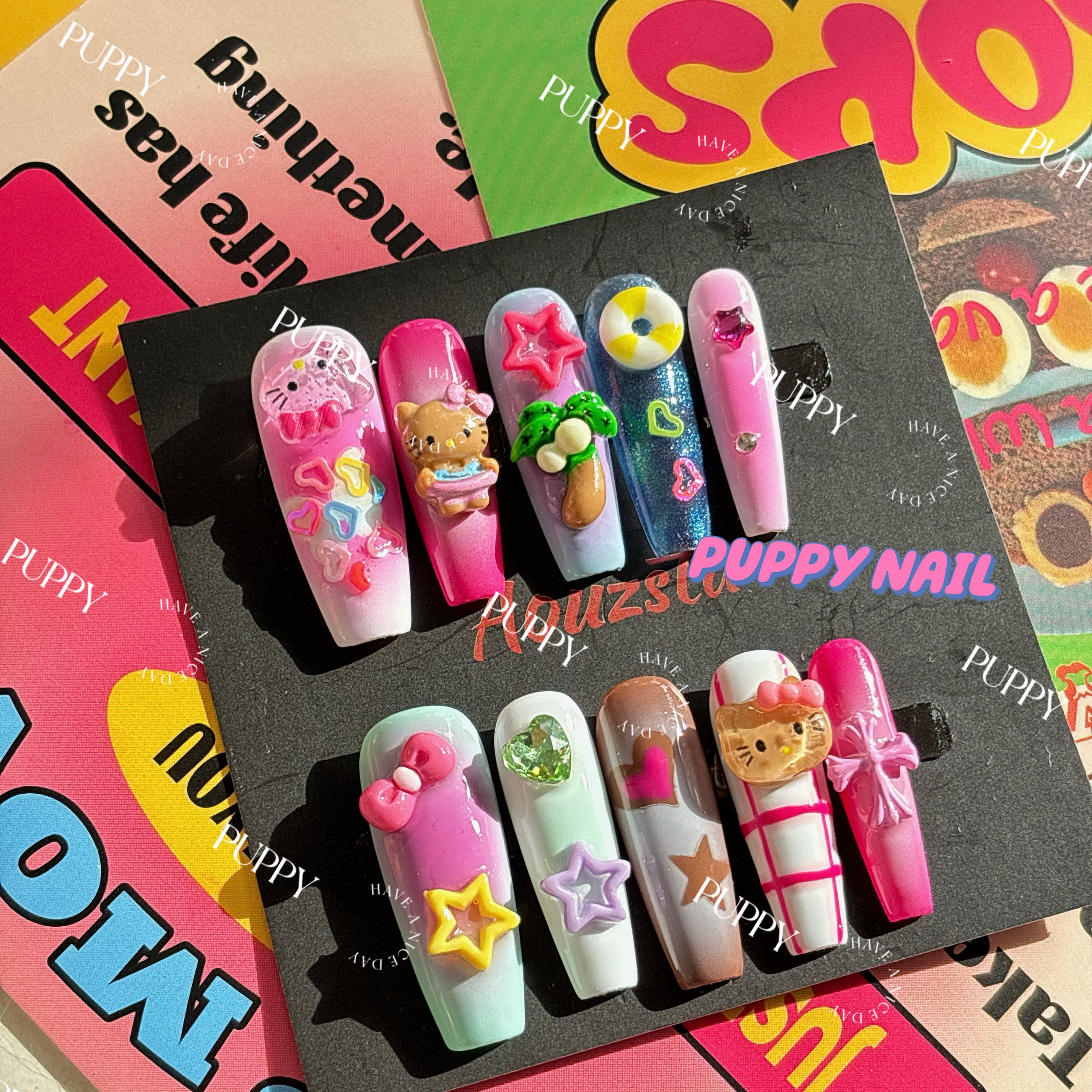 Puppy Colorful Tyrande Y2K Sexy Kitty Long Nails | Dopamine Wearable D by Land Decora