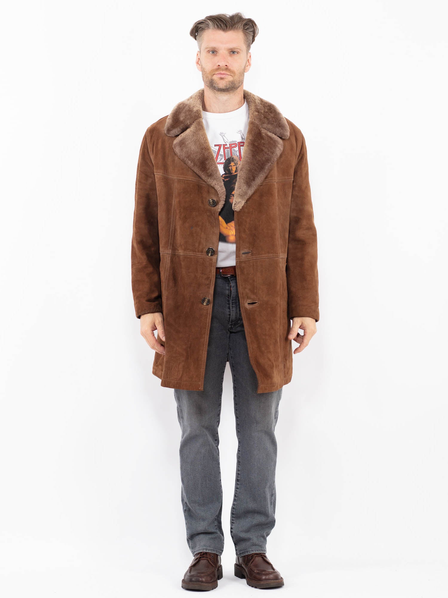Vintage 70's Men Suede Sherpa in Brown by Northern Grip
