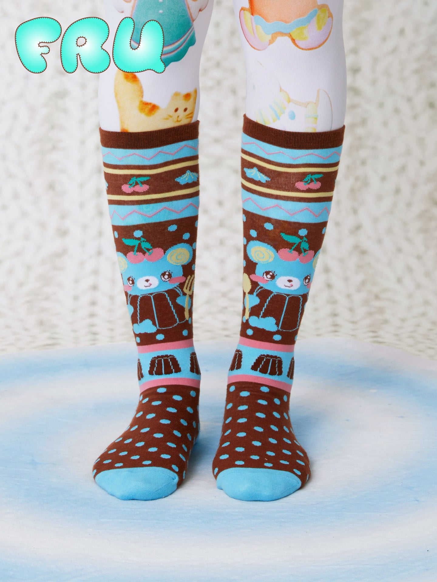 Kawaii Chocolate Bear Knee-High Socks - Cute Cotton Knit - frufru by Land Decora
